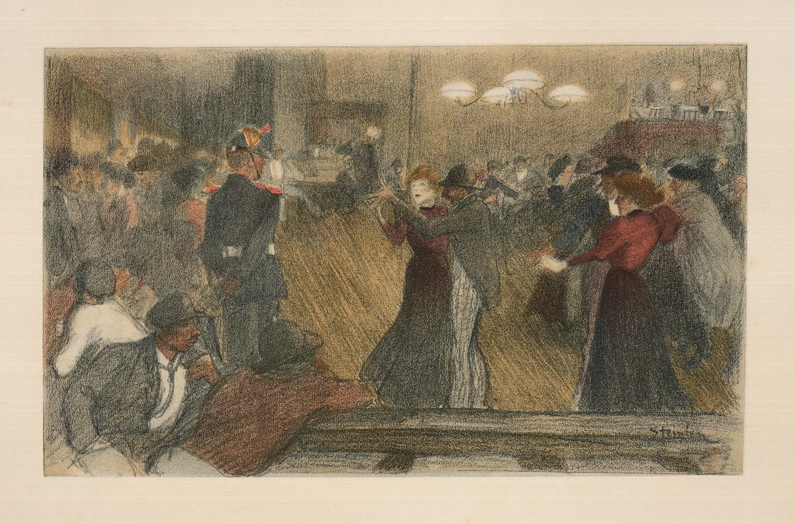 Couples On Dance Floor Men And Soldiers Watch From The Side Wall Art by Théophile Alexandre Steinlen - Canvas Print
