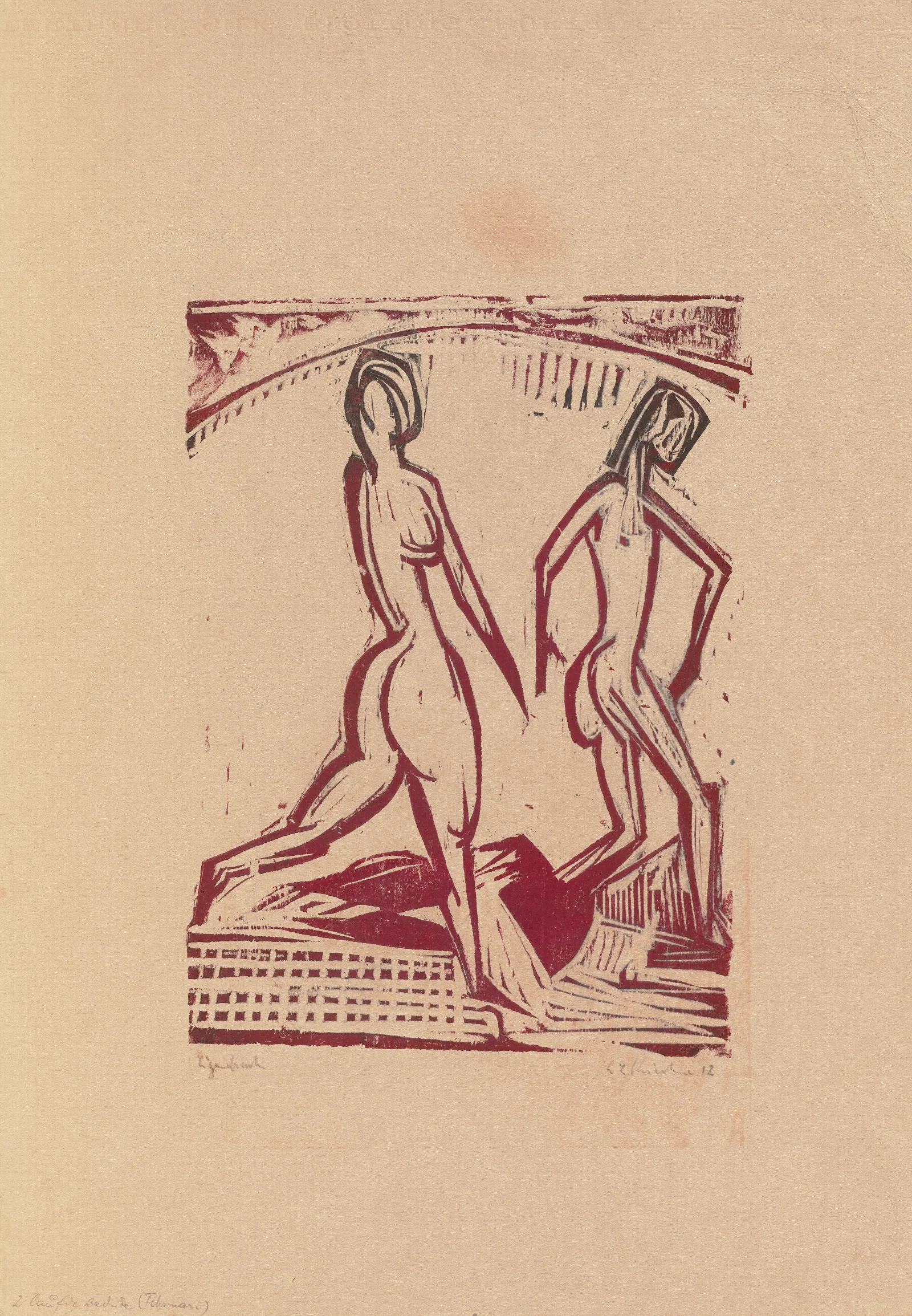 Two Girls Bathing Wall Art by Ernst Ludwig Kirchner - Canvas Print