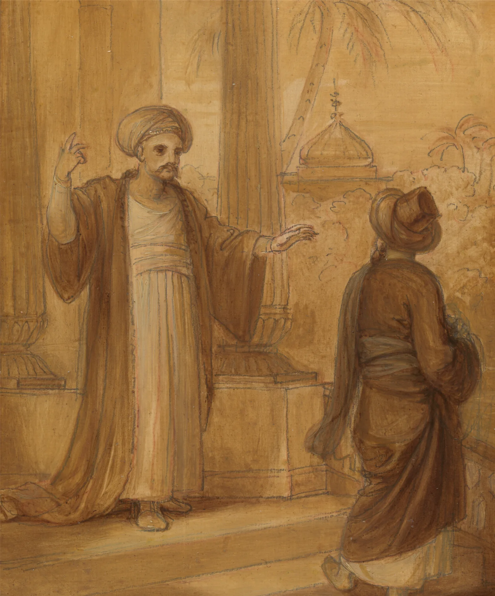 Illustration For An Eastern Romance Possibly The Arabian Nights With Two Male Figures Standing Wall Art by Robert Smirke - Canvas Print