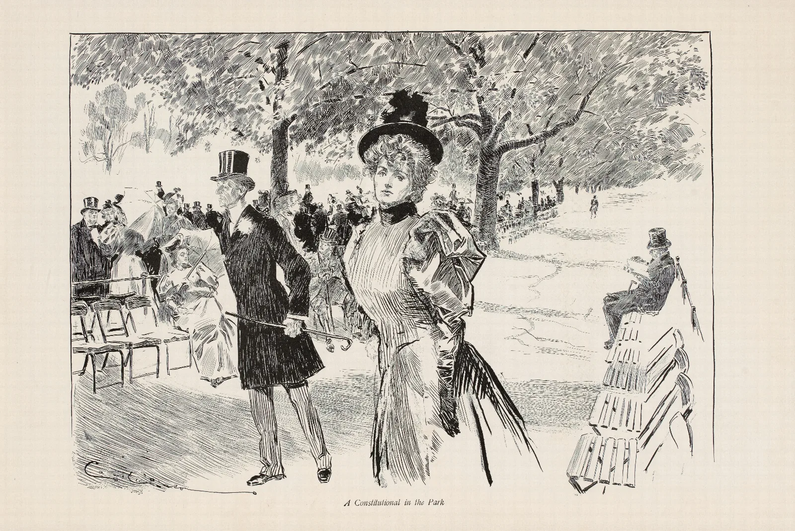 A Constitutional In The Park Wall Art by Charles Dana Gibson - Canvas Print