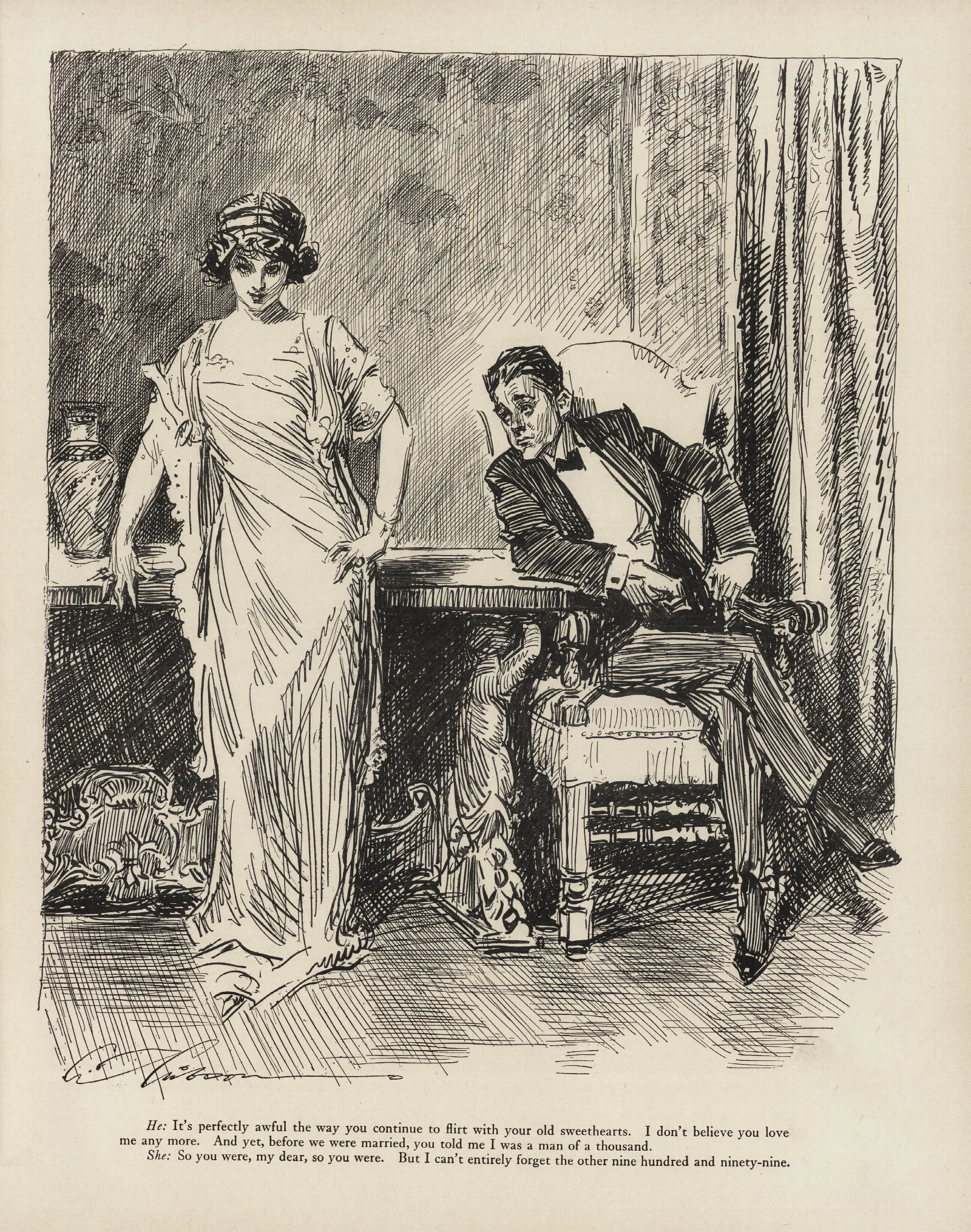 He Its Perfectly Awful The Way You Continue To Flirt With Your Old Sweethearts Wall Art by Charles Dana Gibson - Canvas Print