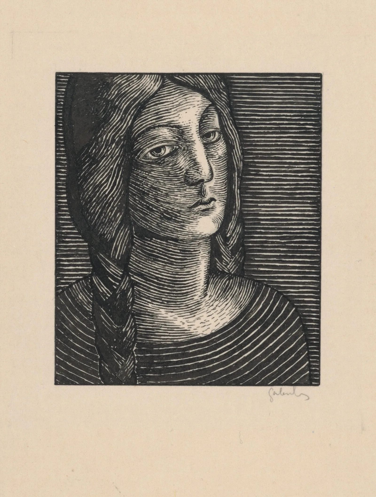 Head Of A Woman With Long Braids 2 Wall Art by Mikuláš Galanda - Canvas Print
