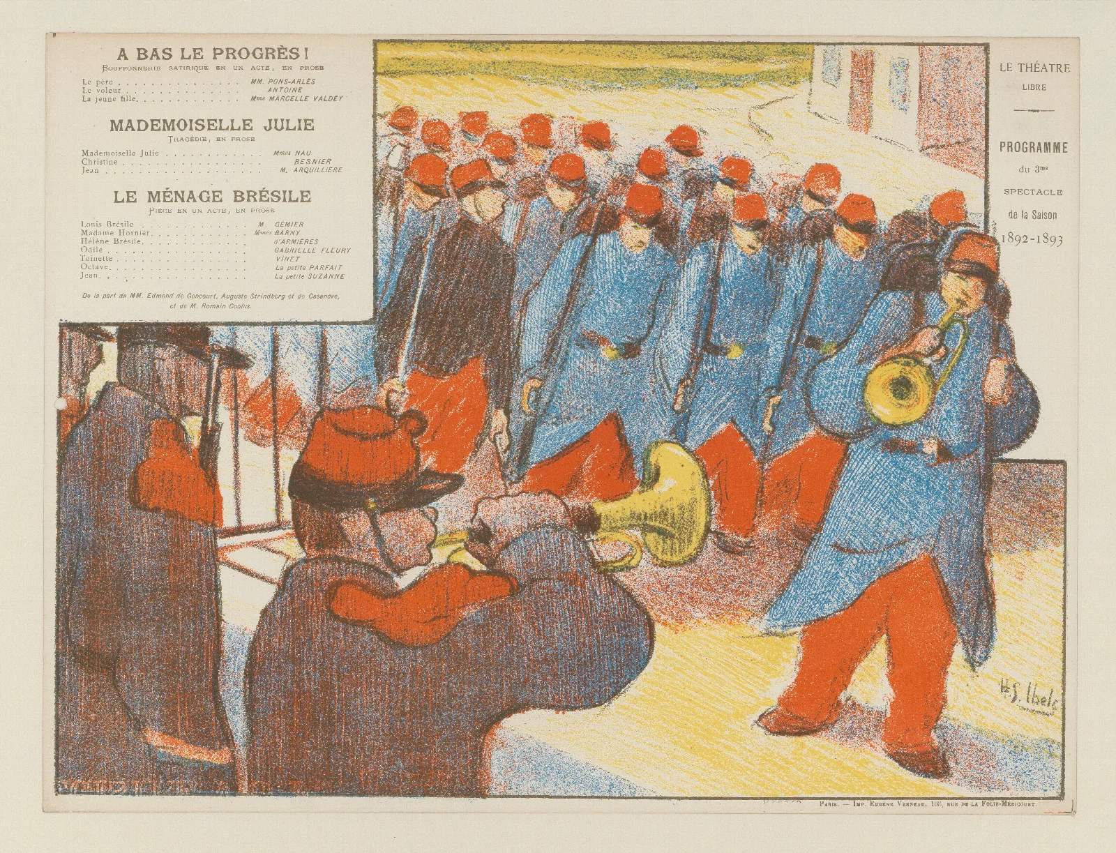 Le Theatre Libre Programme Du 3me Spectacle De La Saison 1892 1893 Wall Art by Henri-Gabriel Ibels - Canvas Print
