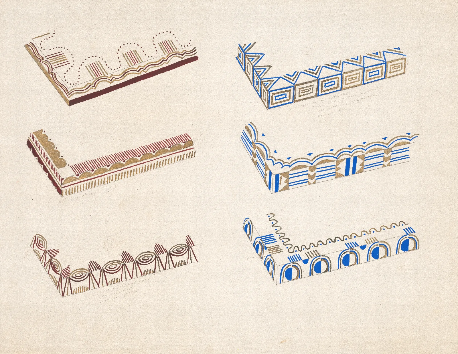 Graphic Design Drawings For Barricini Candy Packages 3 D Study For 6 Rectangular Boxes 2 Sides Partially Shown Wall Art by Winold Reiss - Canvas Print