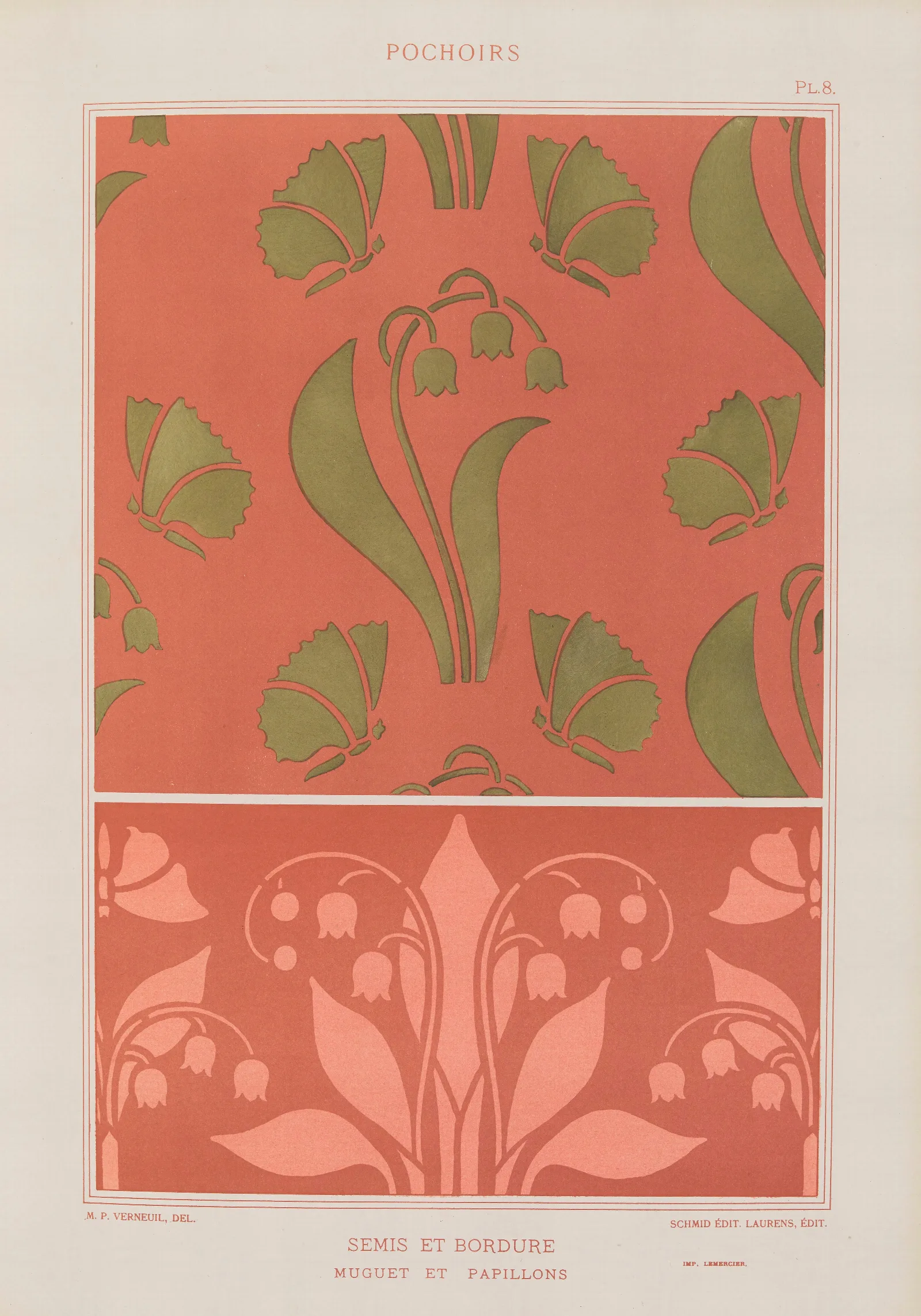 Semis Et Bordure Muguet Et Papillons Wall Art by Maurice Pillard Verneuil - Canvas Print