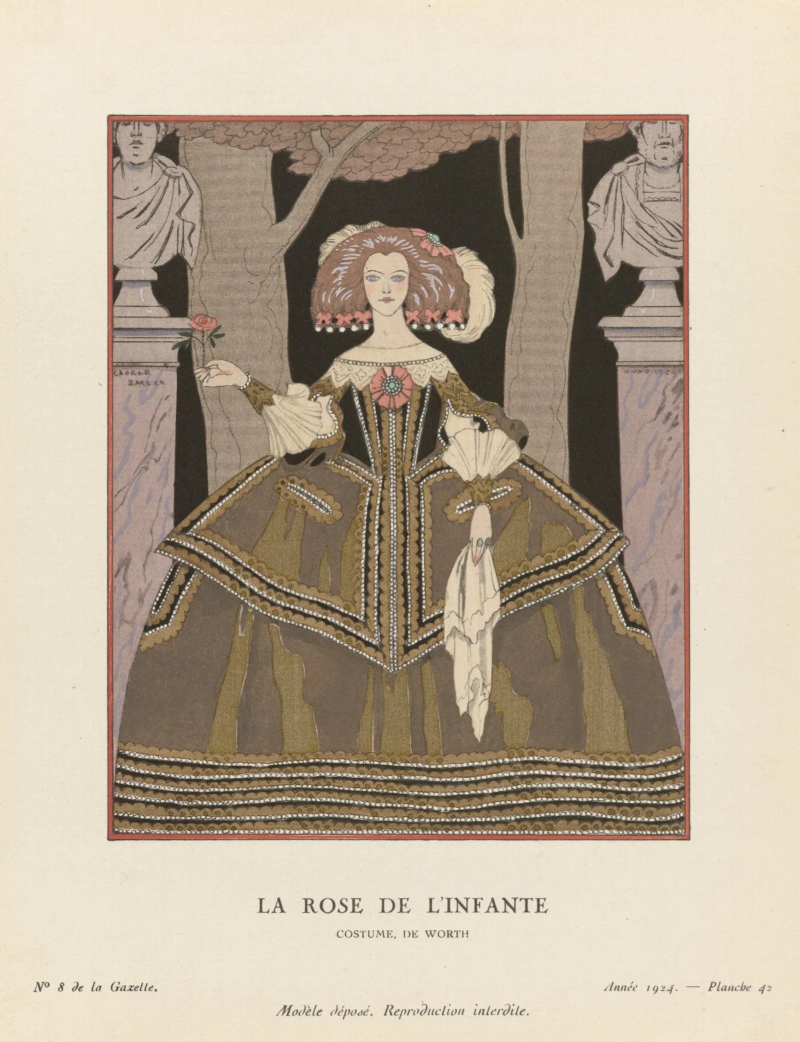 Gazette Du Bon Ton La Rose De Linfante Costume De Worth Wall Art by George Barbier - Canvas Print