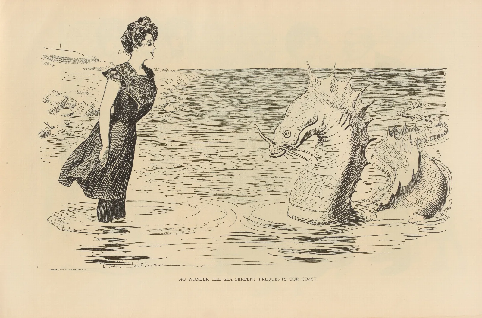 No Wonder The Sea Serpent Frequents Our Coast 2 Wall Art by Charles Dana Gibson - Canvas Print