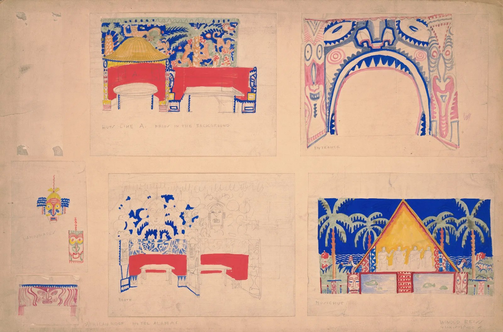Designs For Alamac Hotel Congo Room 71st And Broadway New York Ny Six Color Studies Of Interior Furniture And Murals Wall Art by Winold Reiss - Canvas Print