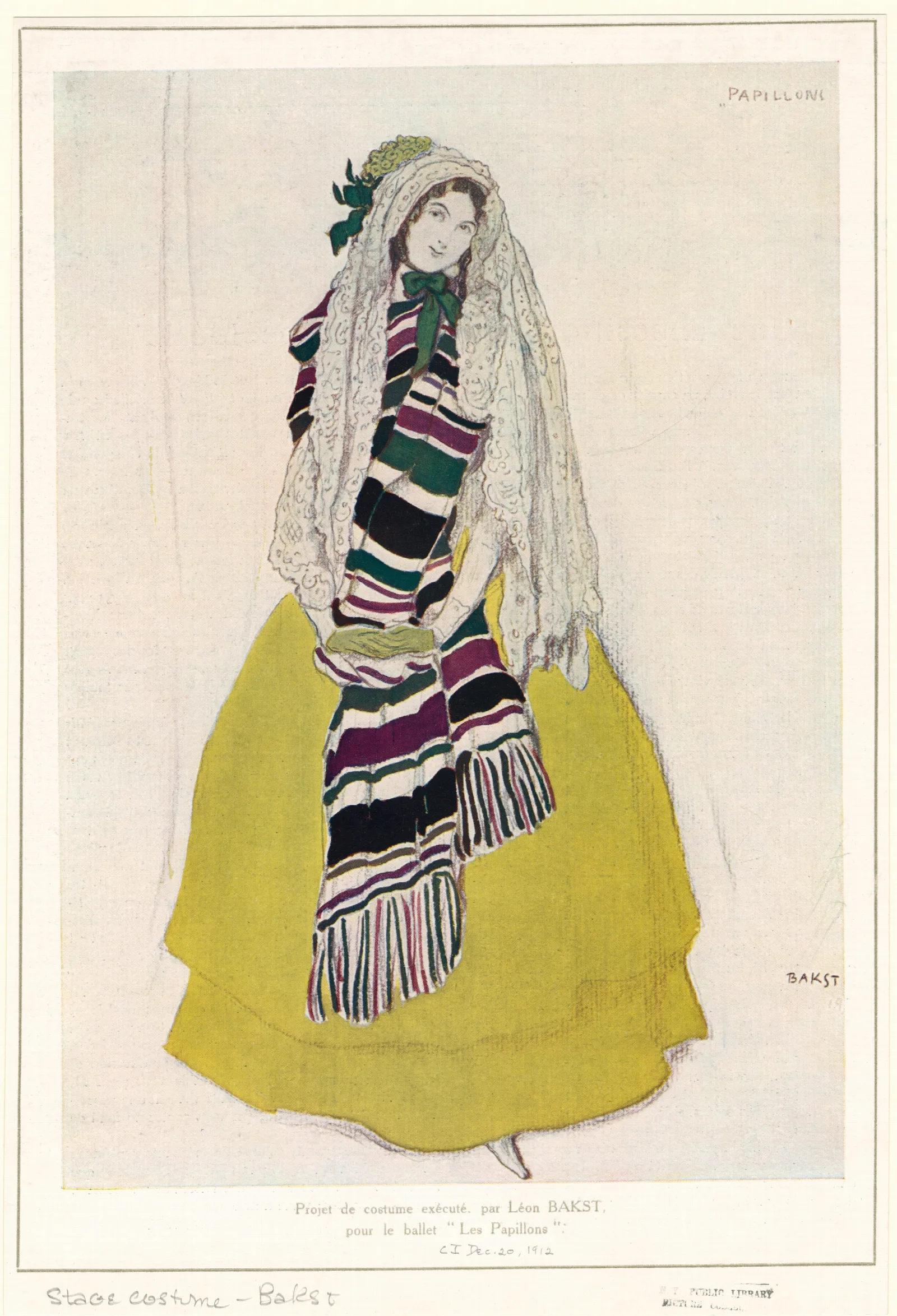 Projet De Costume Execute Par Leon Bakst Pour Le Ballet Les Papillons Wall Art by Léon Bakst - Canvas Print