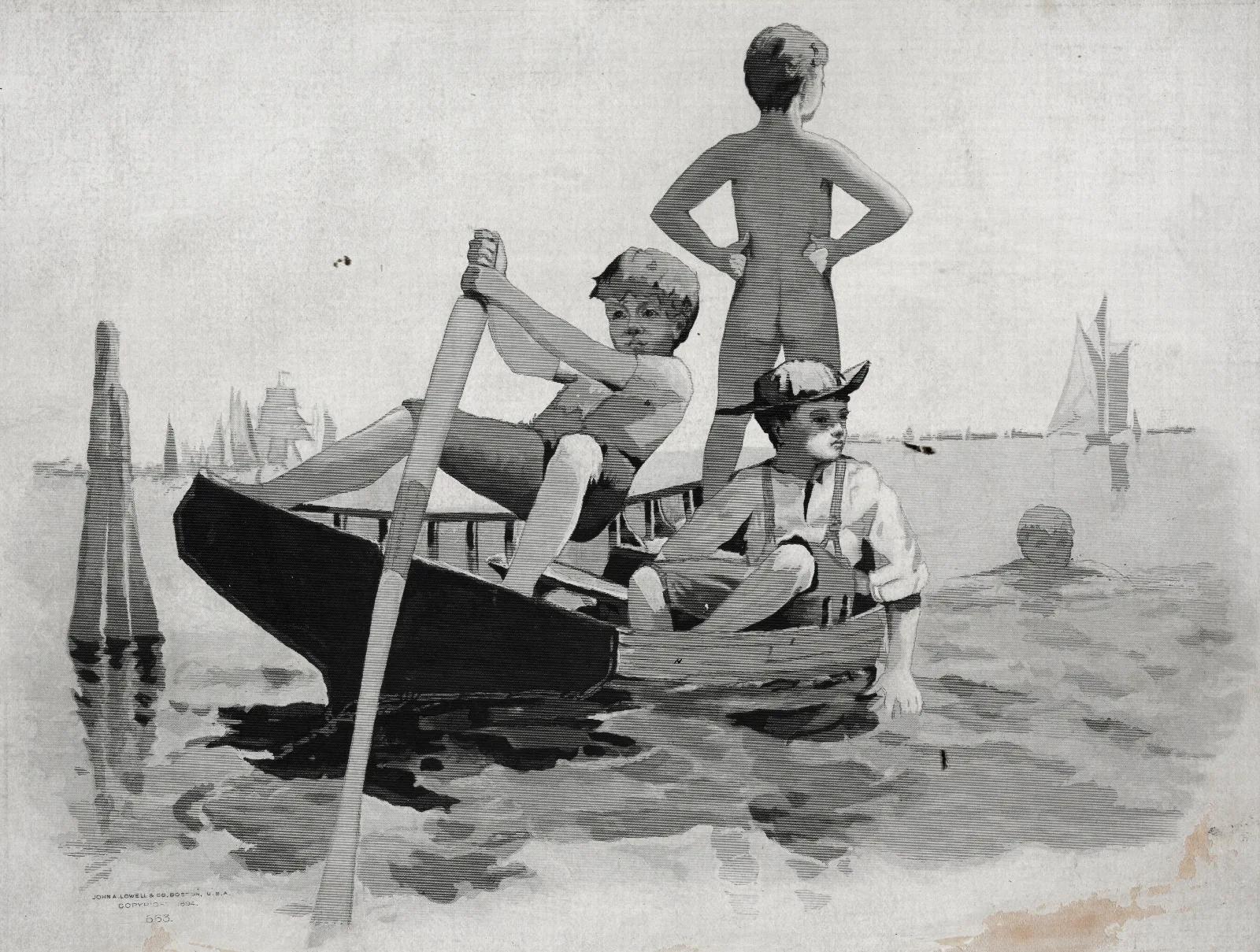 Boys Swimming Gloucester Harbor Wall Art by Winslow Homer - Canvas Print