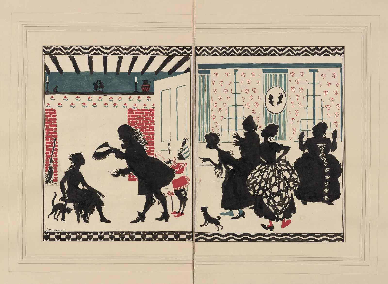 Two Drawings For Cinderella Wall Art by Arthur Rackham - Canvas Print