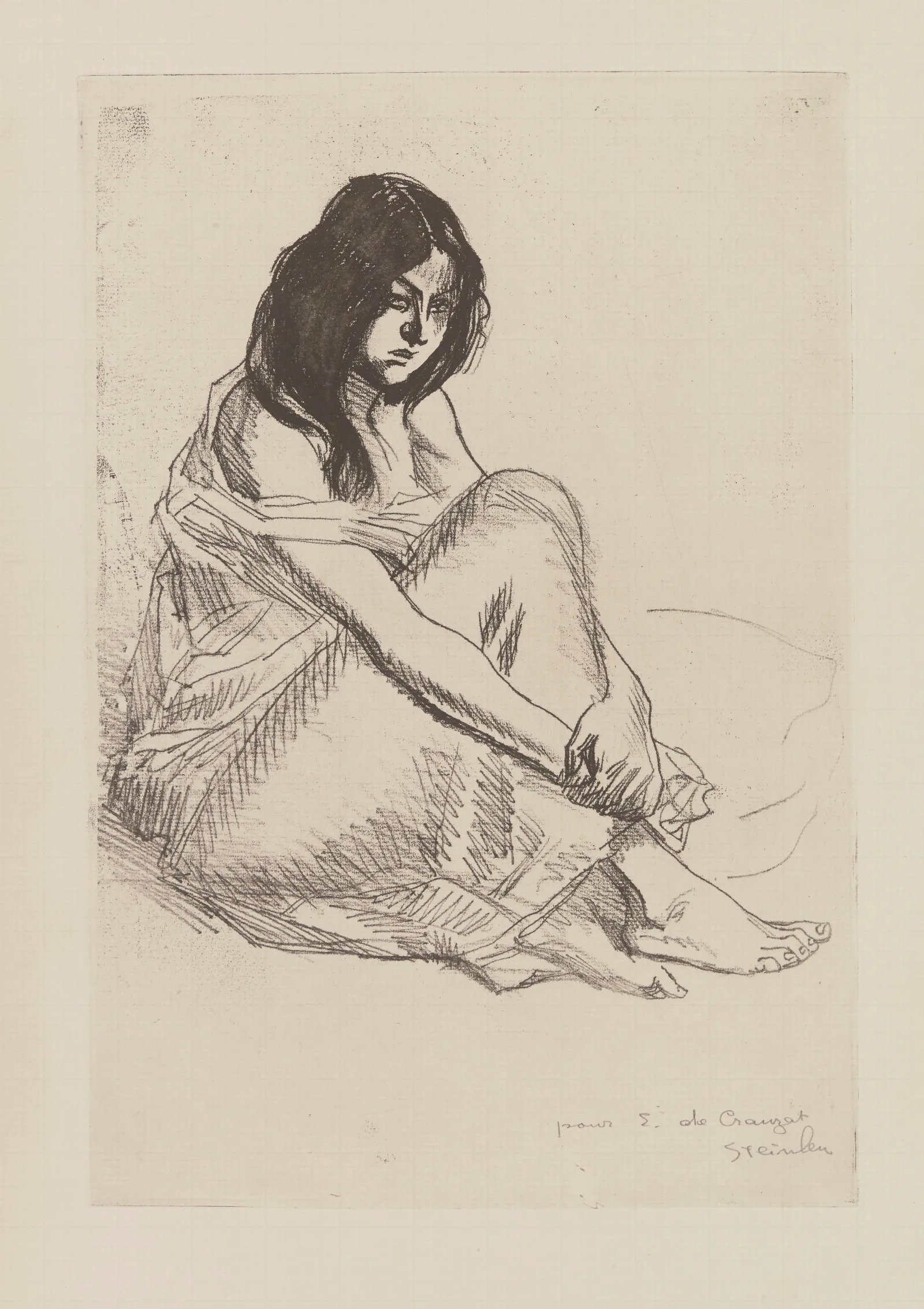 Femme En Chemise Assise Wall Art by Théophile Alexandre Steinlen - Canvas Print