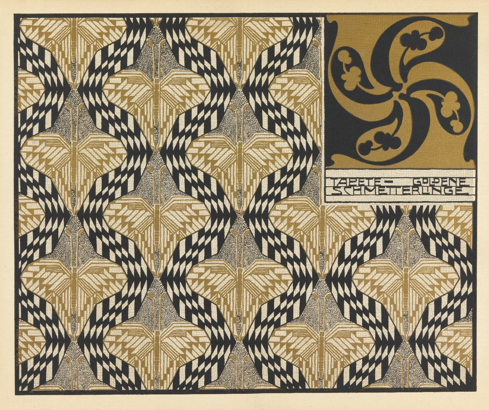 Tapete Goldene Schmetterlinge Golden Butterfly Wallpaper Wall Art by Koloman Moser - Canvas Print