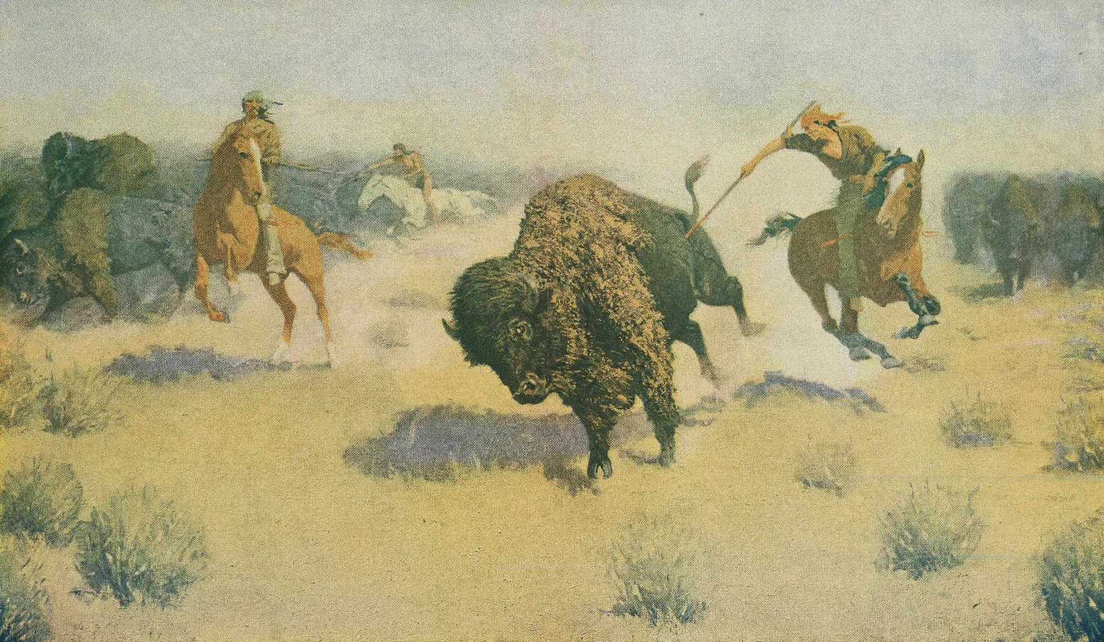 The Buffalo Runners Wall Art by Frederic Remington - Canvas Print