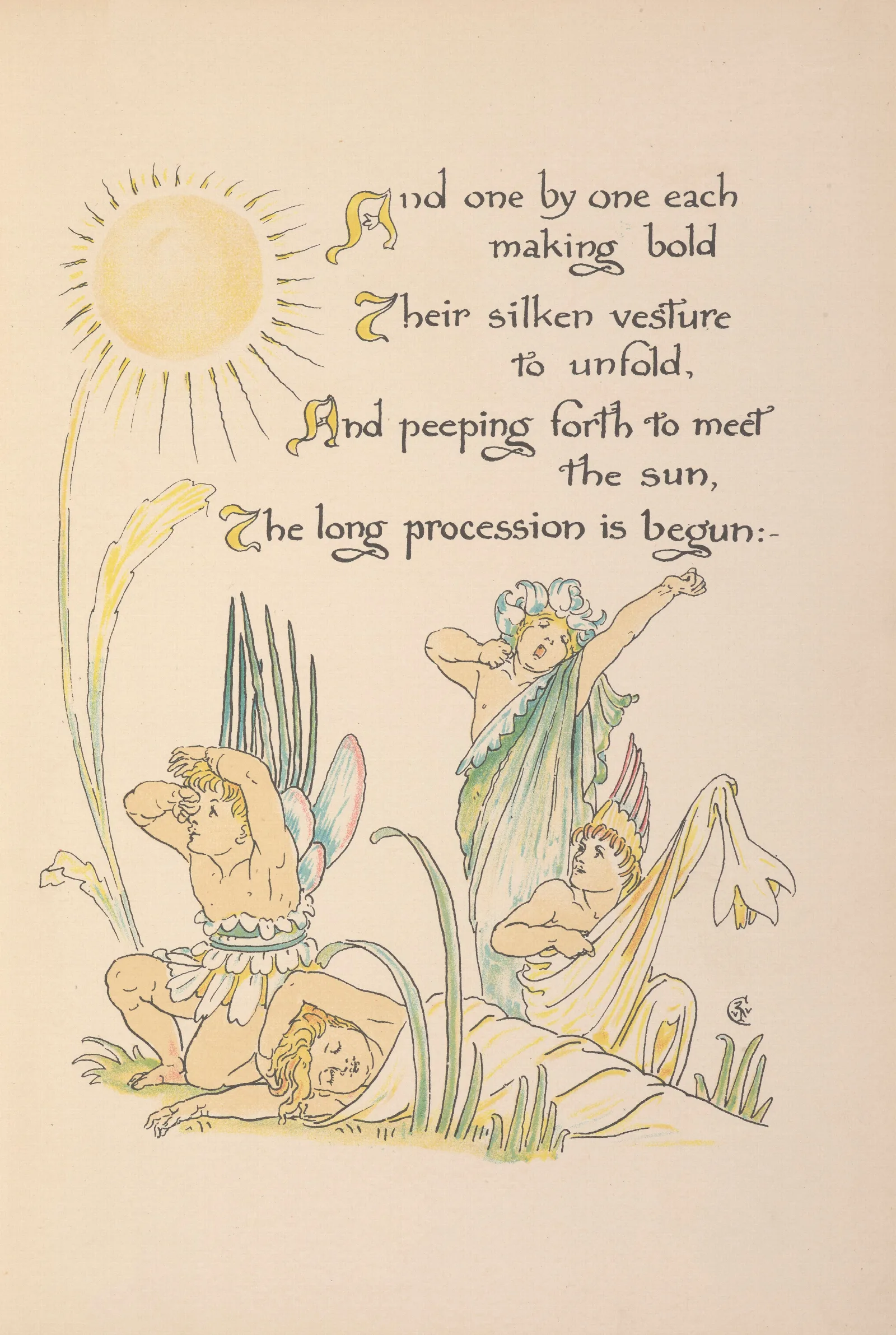Floras Feast A Masque Of Flowers Pl 03 Wall Art by Walter Crane - Canvas Print