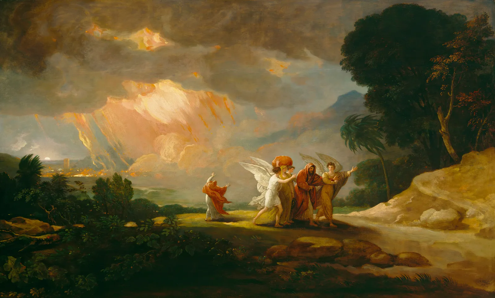 Lot Fleeing From Sodom Wall Art by Benjamin West - Canvas Print