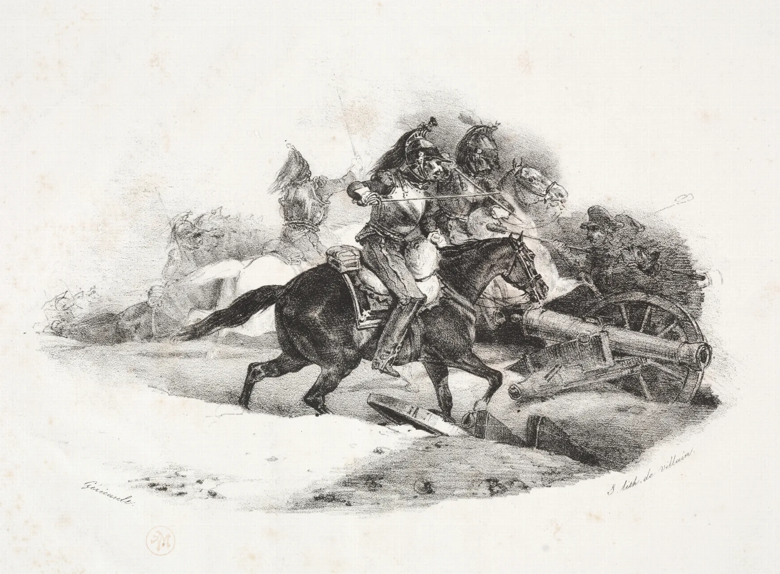 Cuirassiers Charging An Artillery Battery Wall Art by Théodore Géricault - Canvas Print