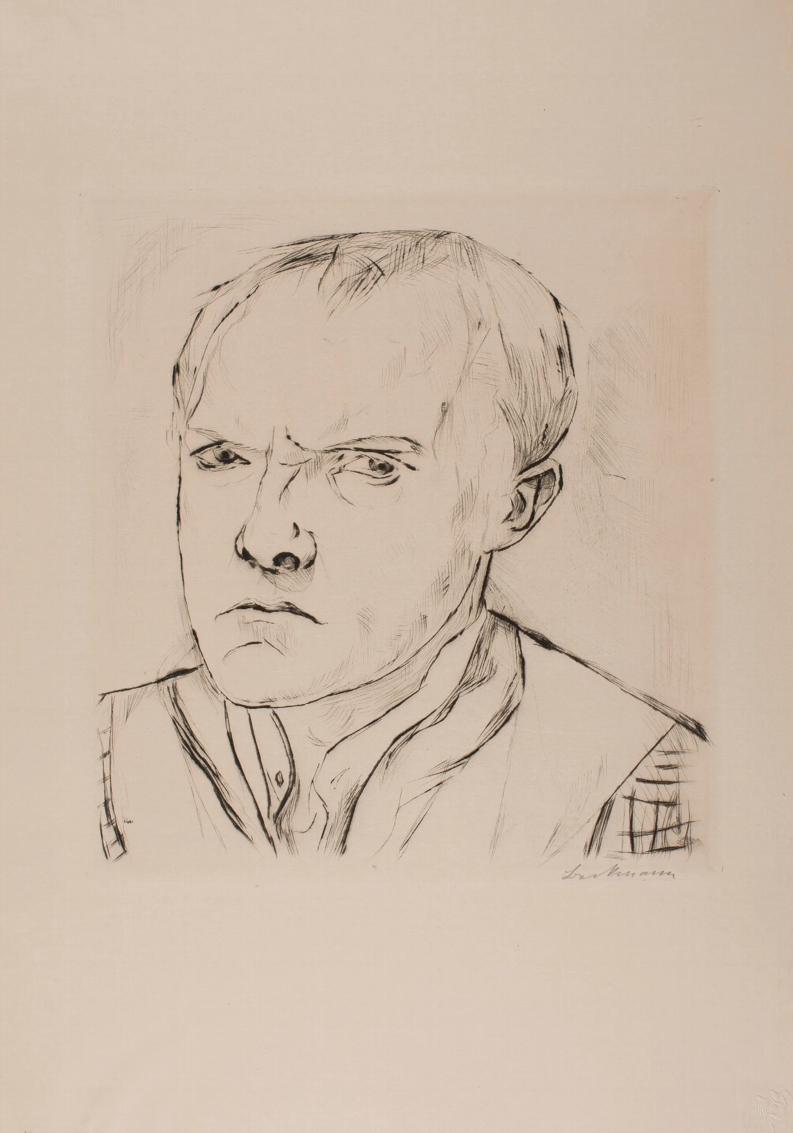 Self Portrait 1918 Plate 1 From The Portfolio Faces Wall Art by Max Beckmann - Canvas Print