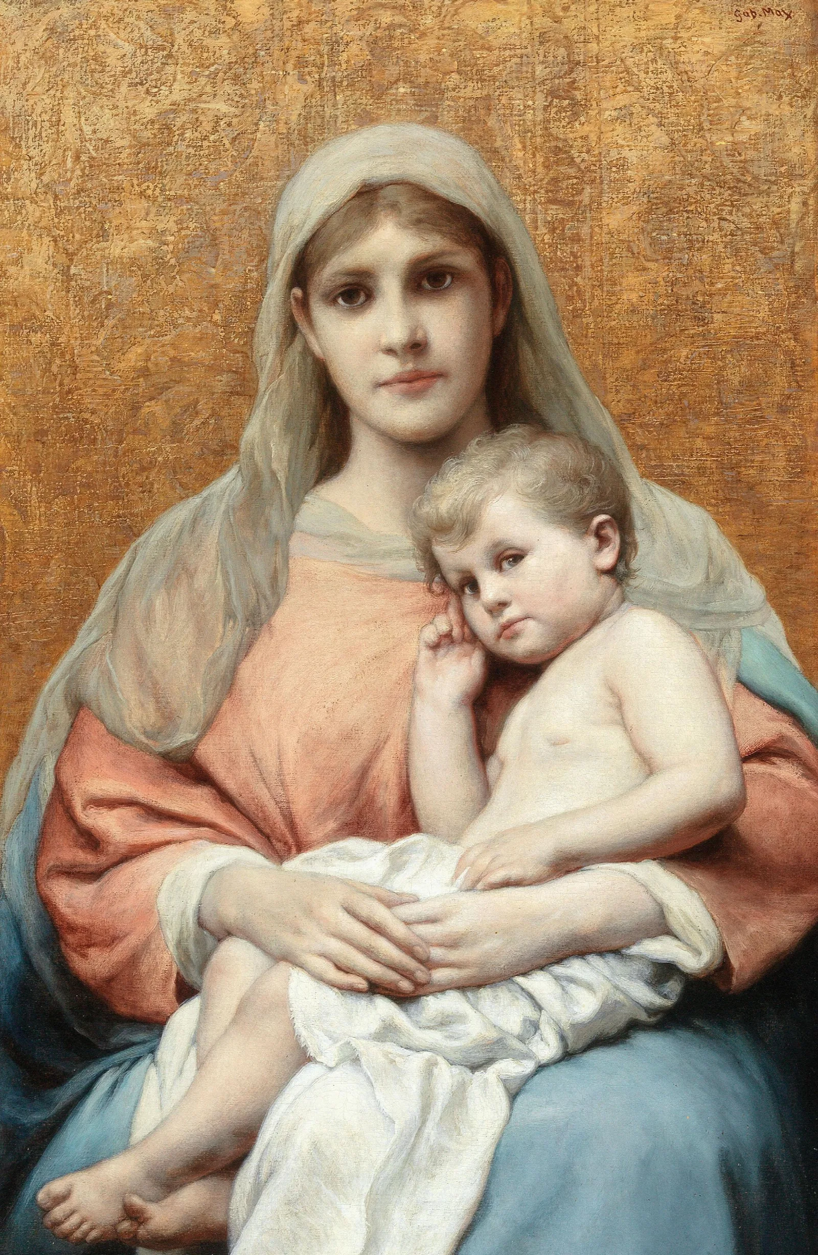 Madonna And Child 115 Wall Art by Gabriel von Max - Canvas Print