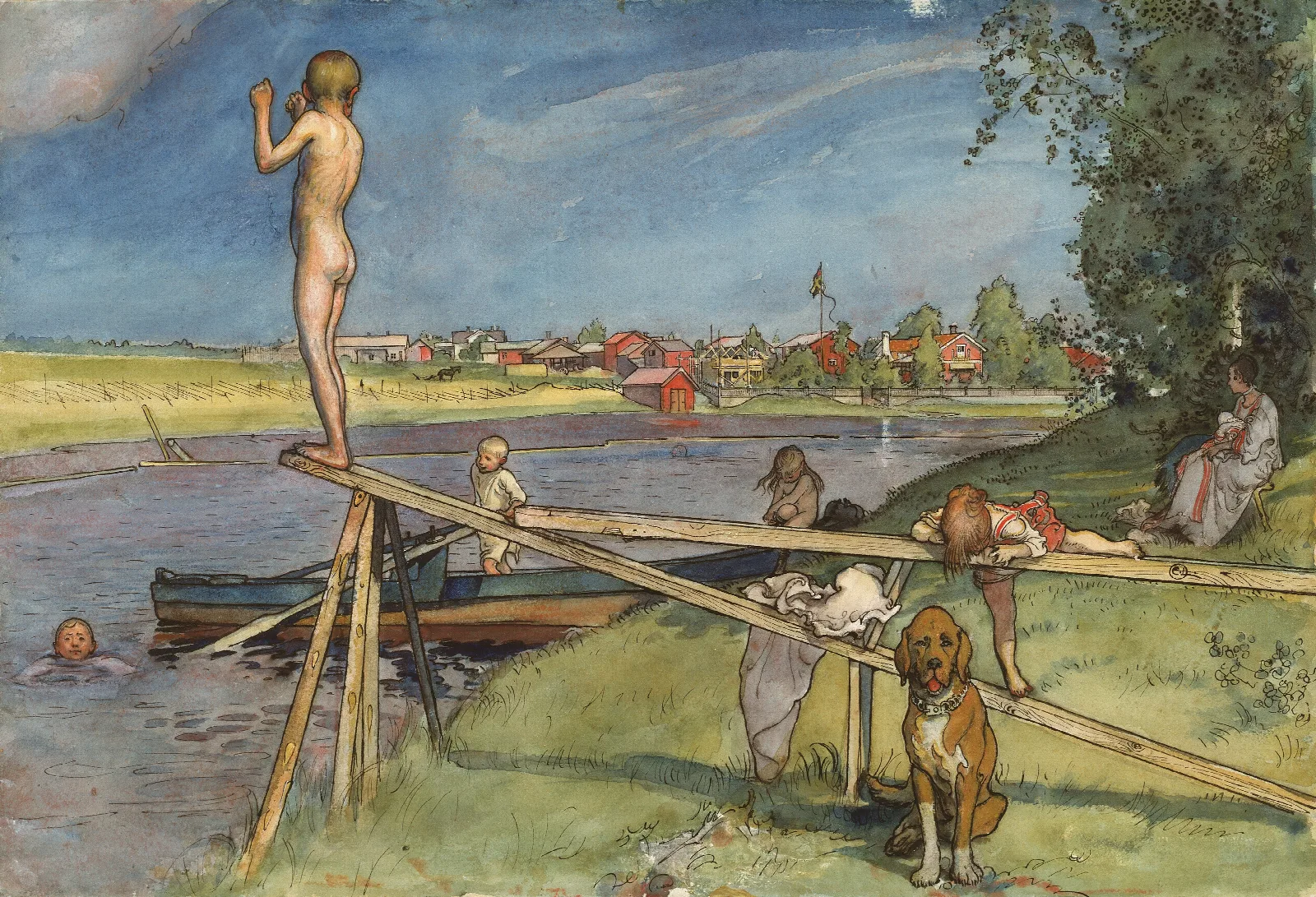 A Pleasant Bathing Place Wall Art by Carl Larsson - Canvas Print