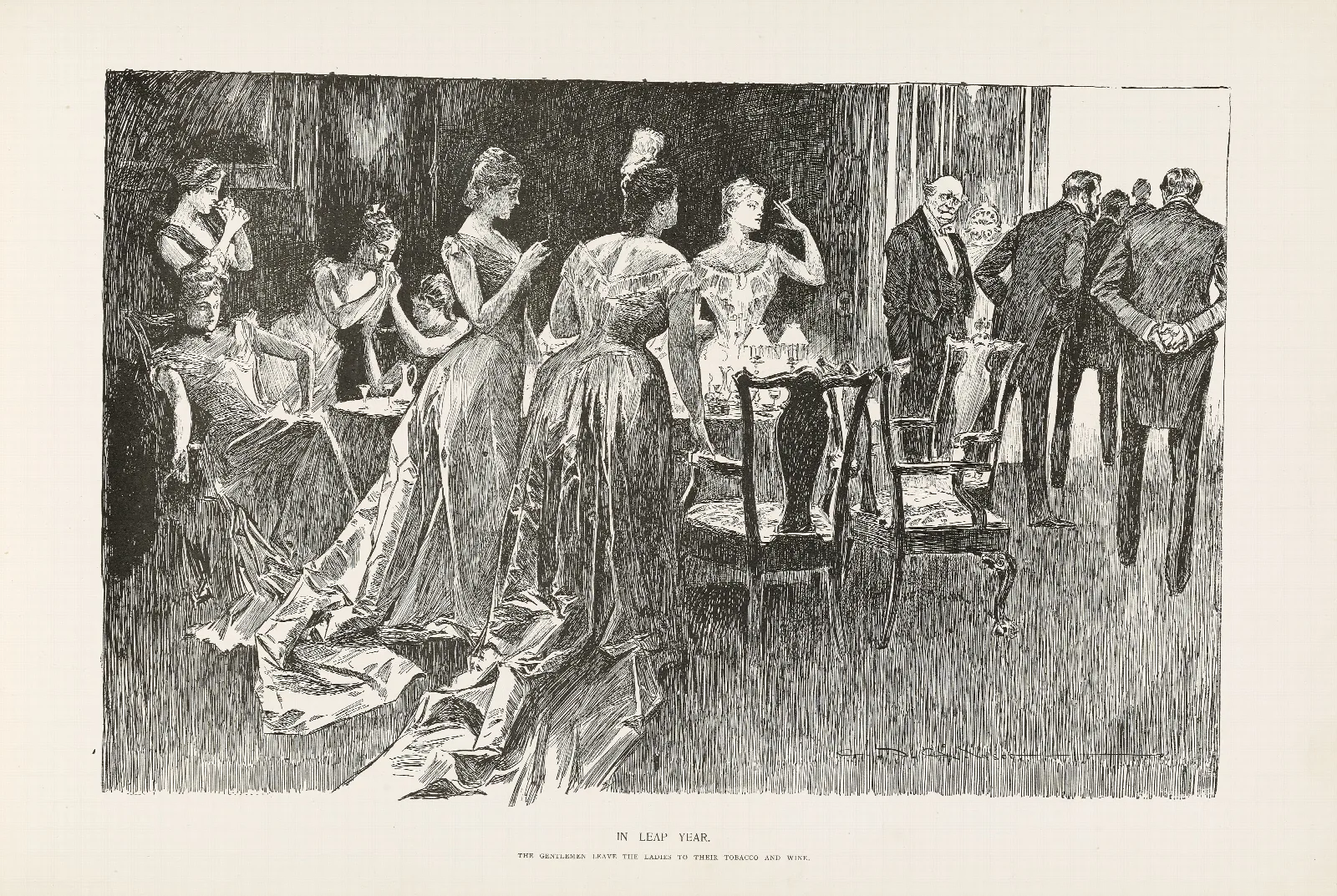 In Leap Year The Gentlemen Leave The Ladies To Their Tobacco And Wine Wall Art by Charles Dana Gibson - Canvas Print