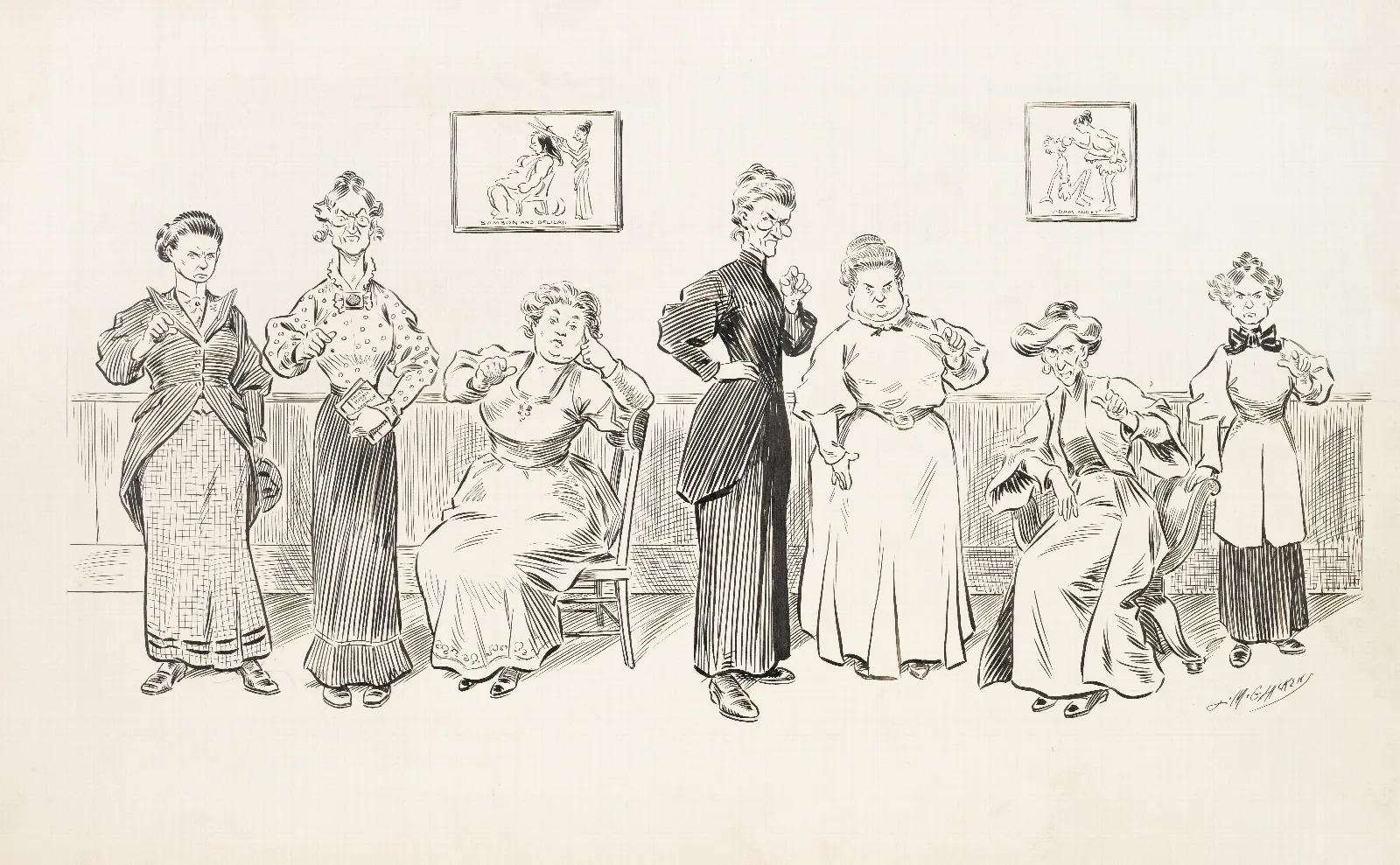 Seven Female Harridans Of Which Two Are Seated In Chairs Wall Art by Louis Glackens - Canvas Print