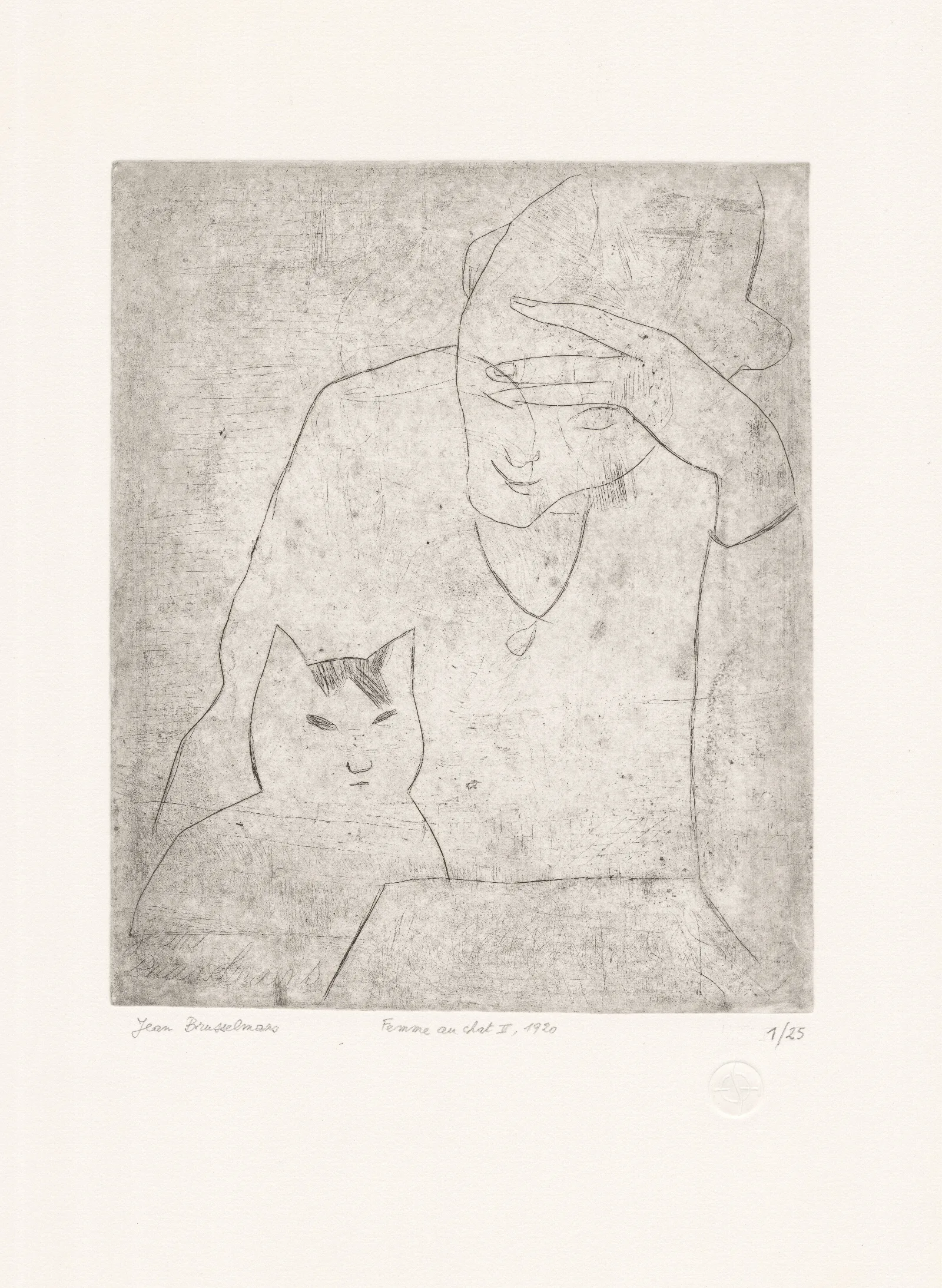 Woman With Cat Ii Wall Art by Jean Brusselmans - Canvas Print