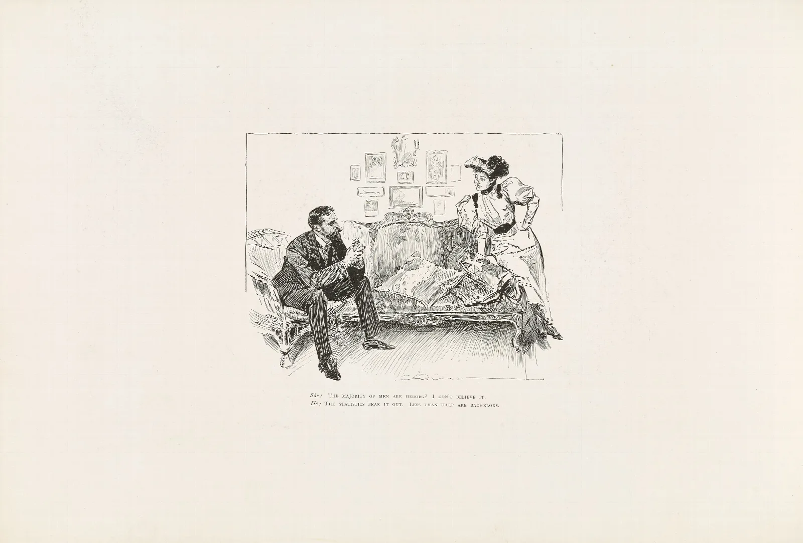 She The Majority Of Men Are Heroes Wall Art by Charles Dana Gibson - Canvas Print