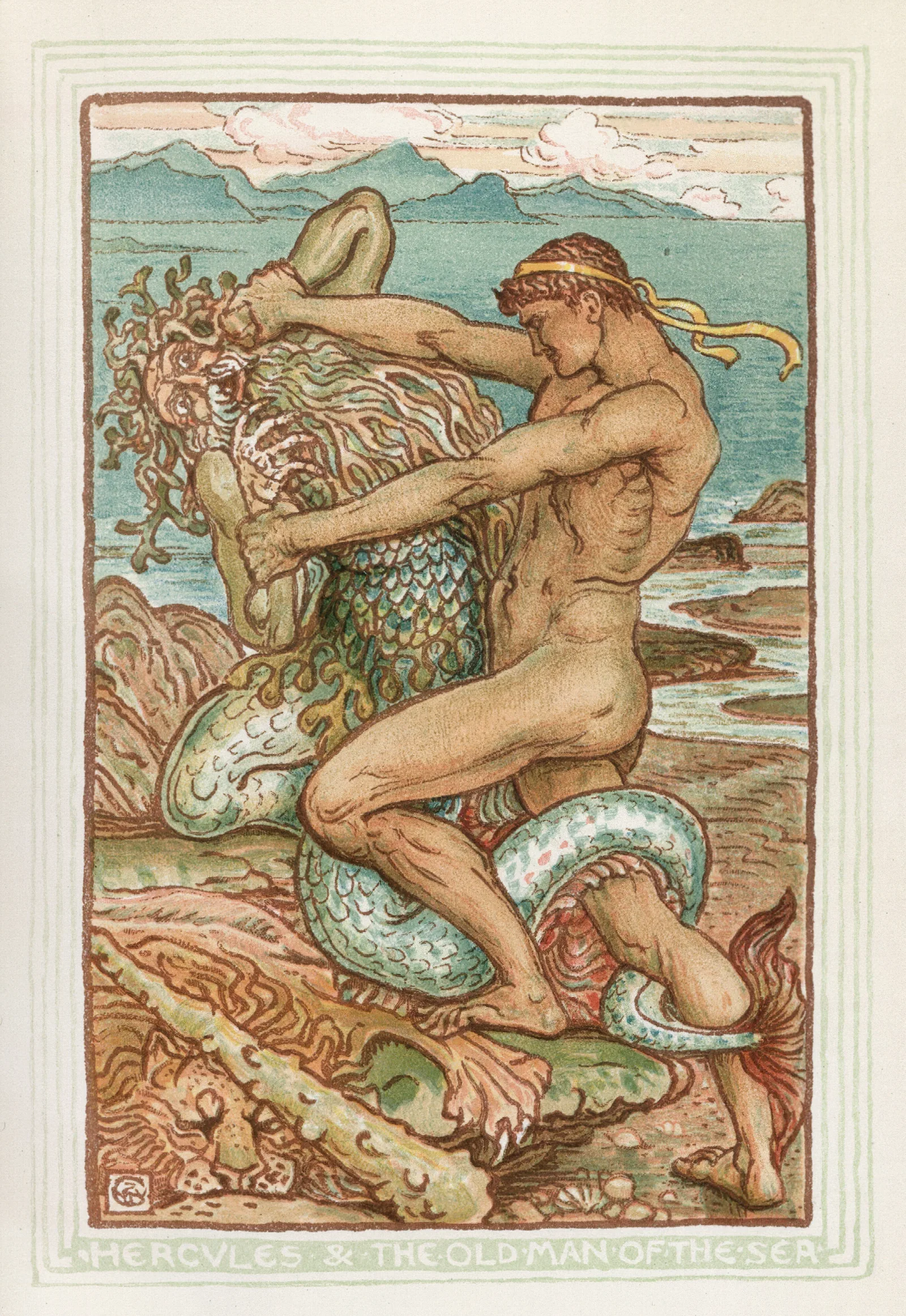 Hercules And The Old Man Of The Sea Wall Art by Walter Crane - Canvas Print