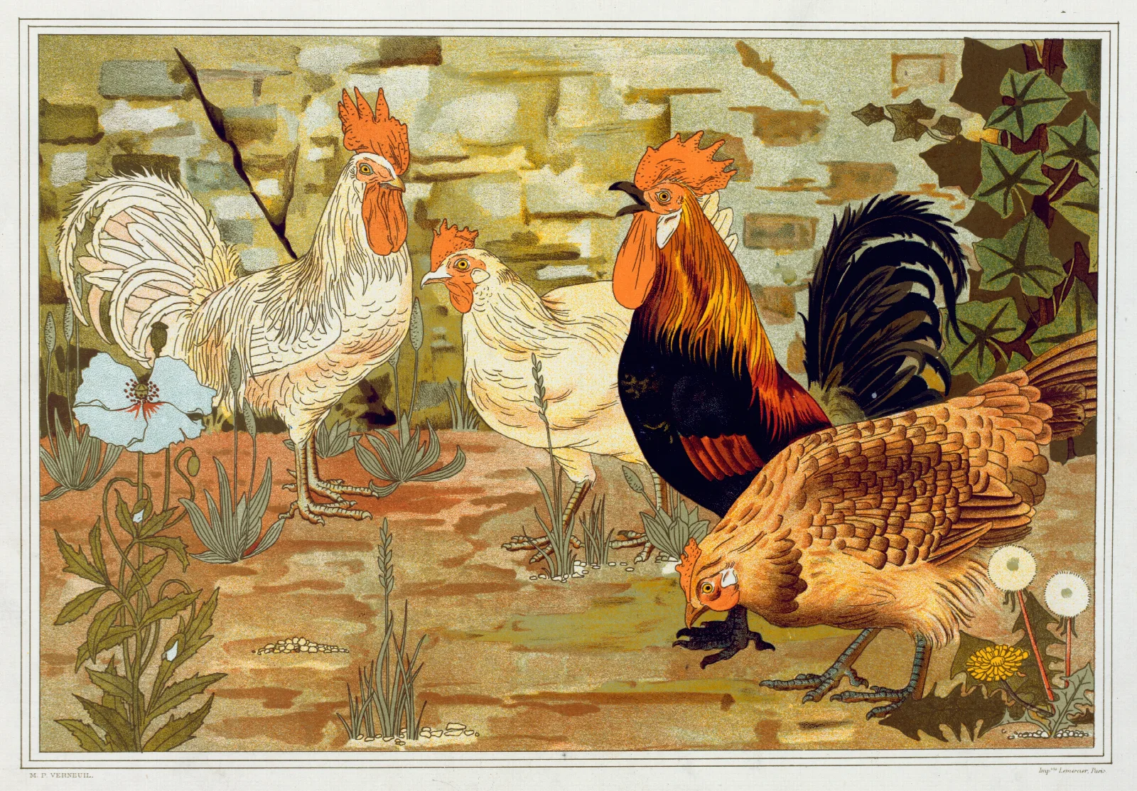 Coqs Et Poules Wall Art by Maurice Pillard Verneuil - Canvas Print