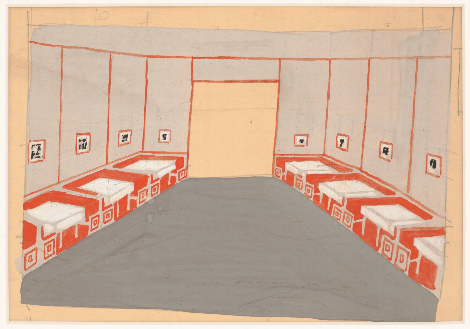 Interior Perspective Studies For Restaurant Crillon 15 East 48th Street New York Ny Study For Le Passage Or Pullman Room Wall Art by Winold Reiss - Canvas Print