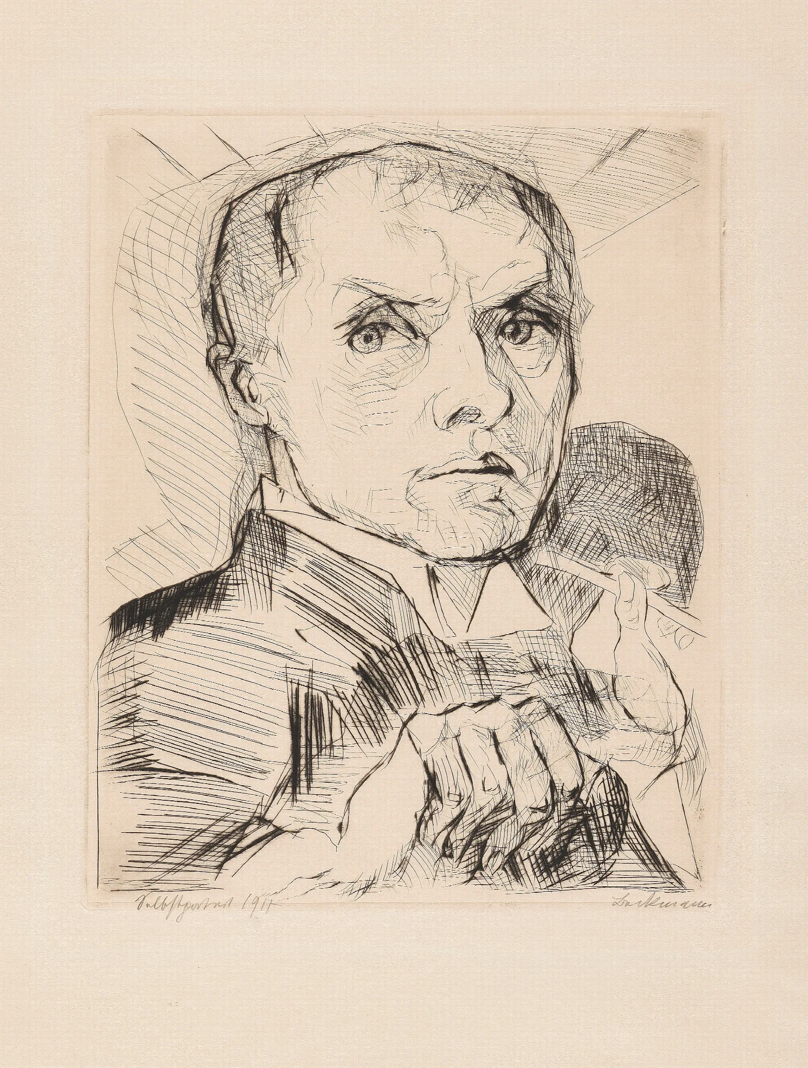 Selbstbildnis Mit Griffel Wall Art by Max Beckmann - Canvas Print