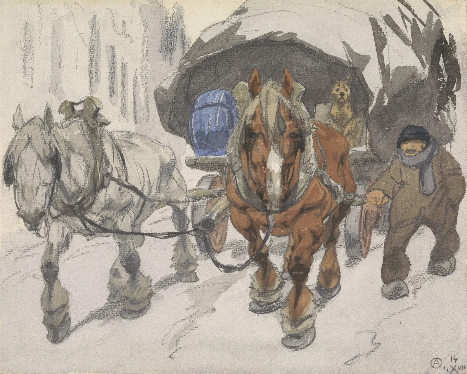 Boerenwagen Met Twee Paarden Ervoor Wall Art by Alfred Ost - Canvas Print