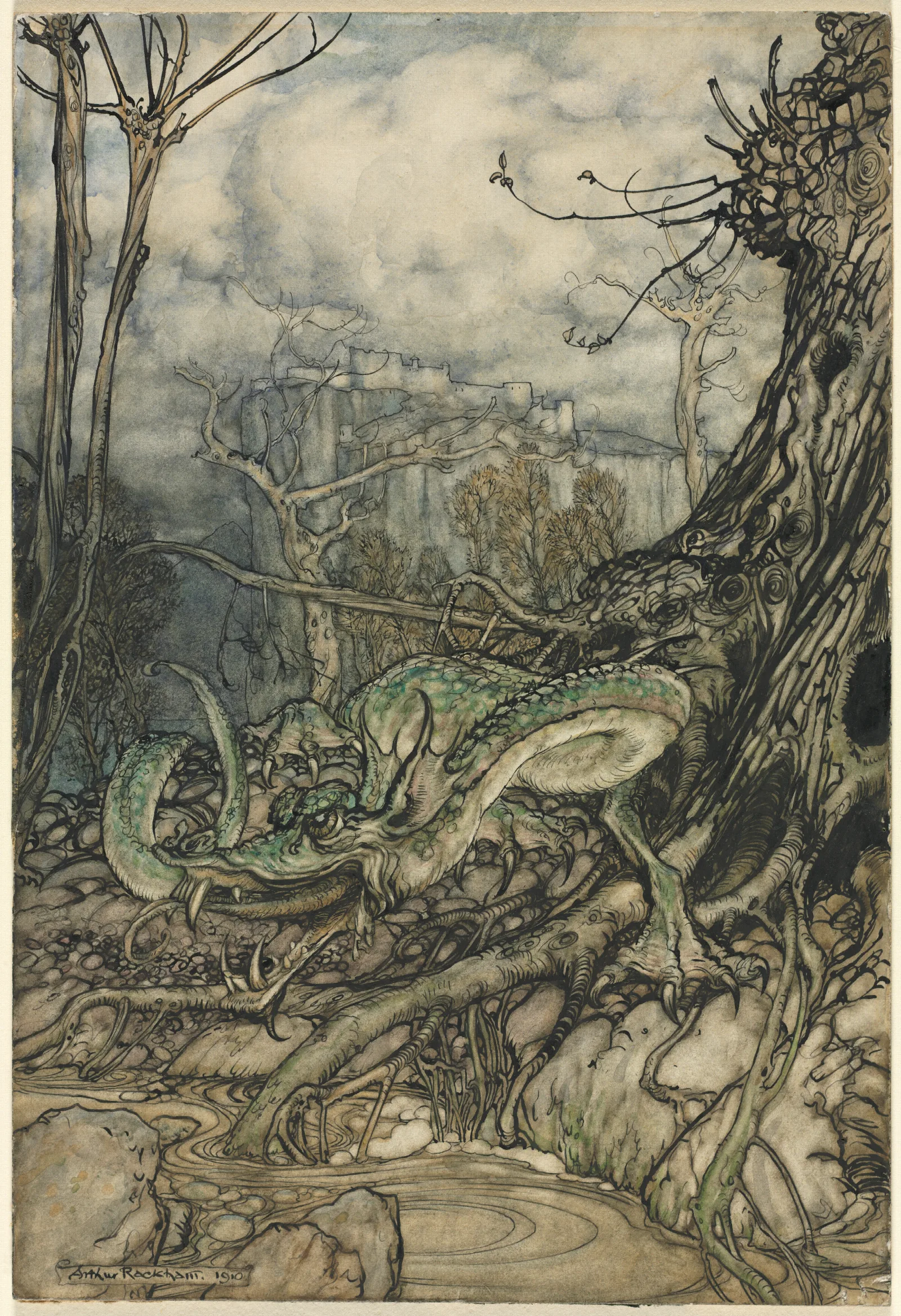 The Green Dragon Wall Art by Arthur Rackham - Canvas Print