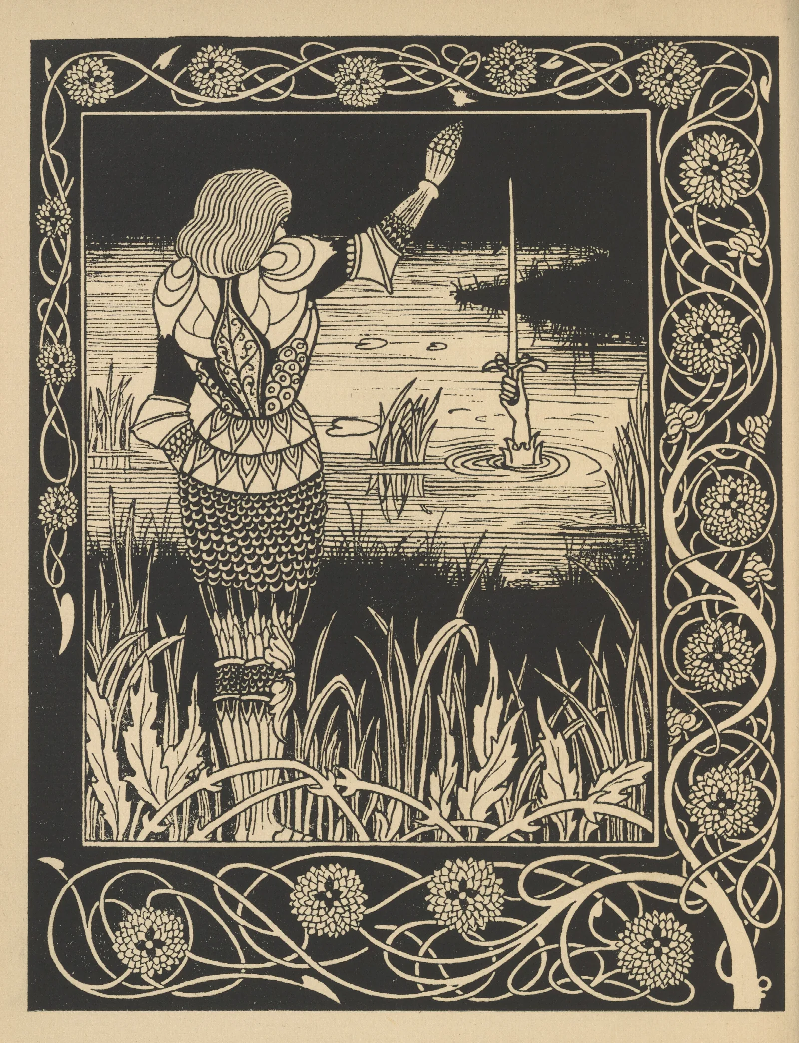 How Sir Bedivere Cast The Sword Excalibur Into The Water Wall Art by Aubrey Vincent Beardsley - Canvas Print