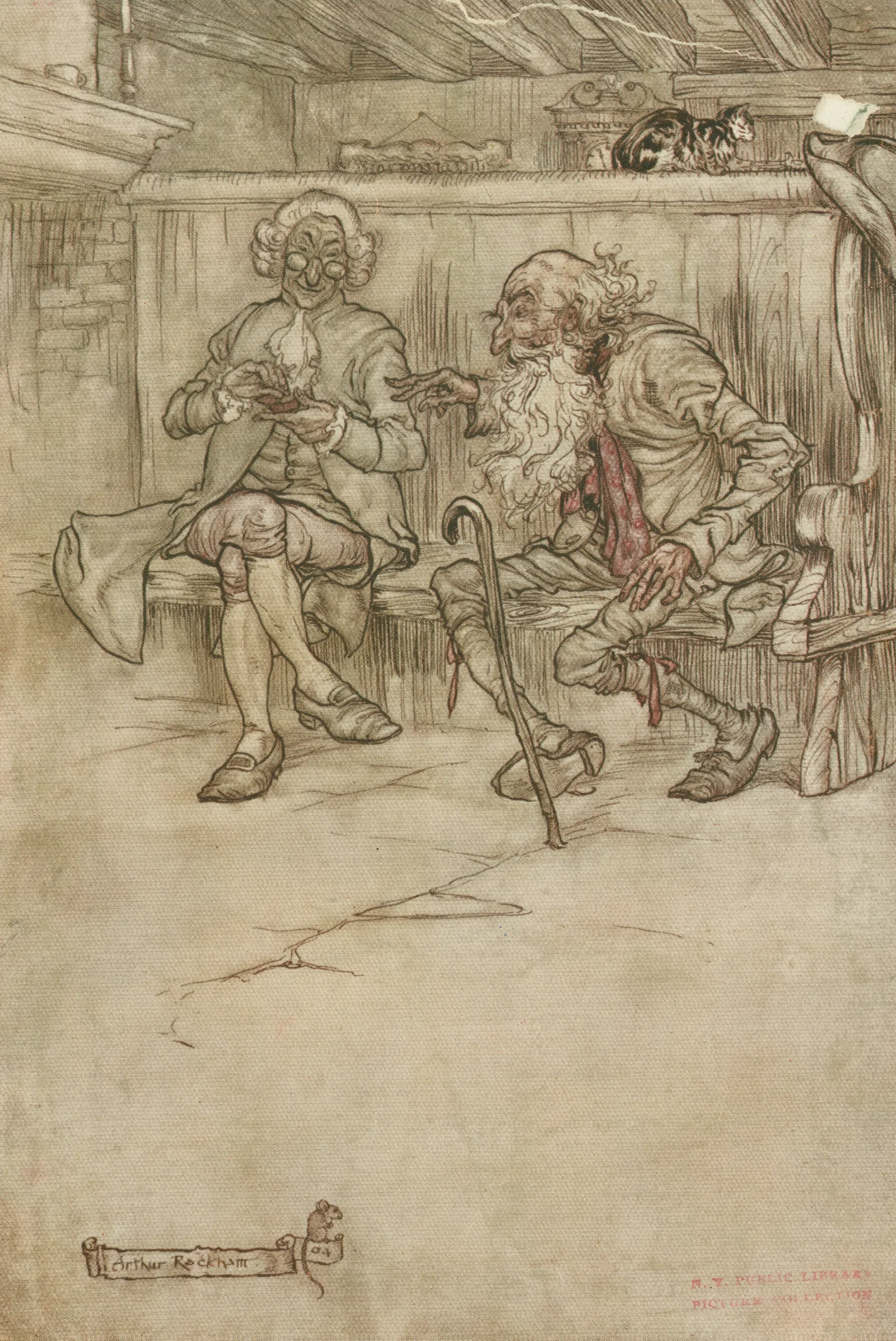 He Took His Place Once More On The Bench At The Inn Door Wall Art by Arthur Rackham - Canvas Print