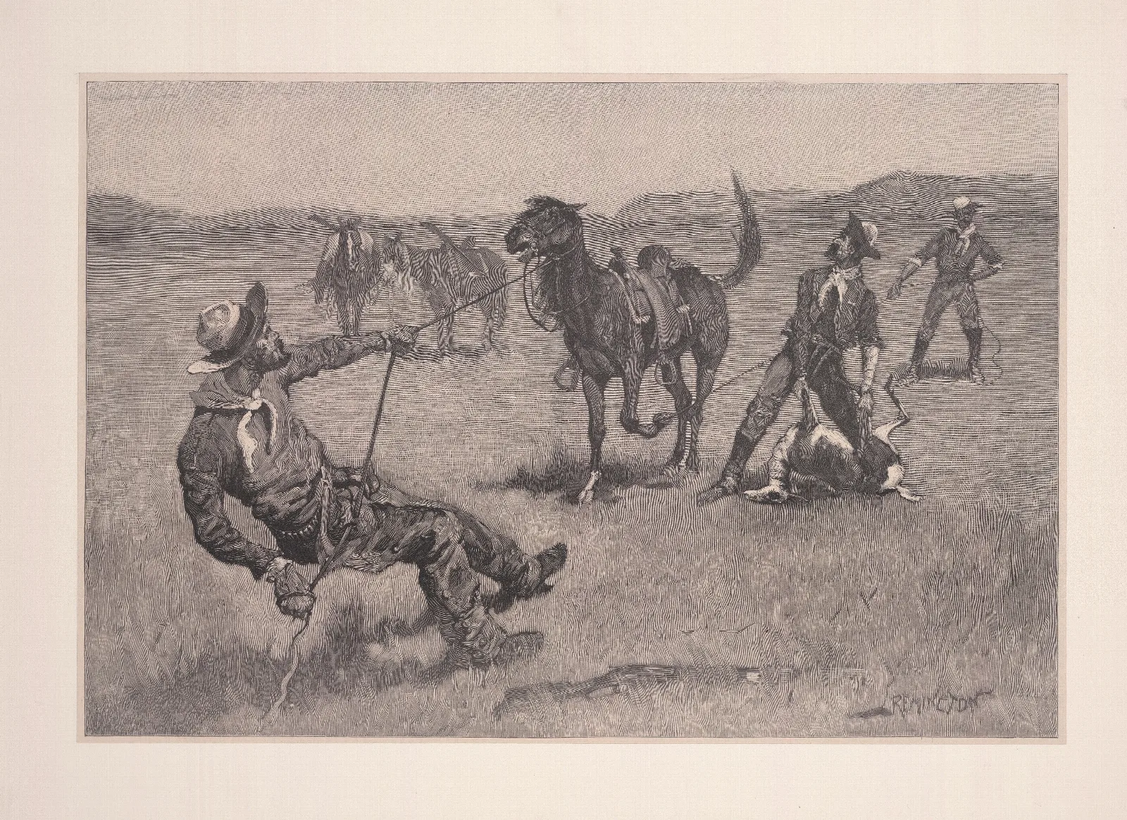 Teaching A Mustang Pony To Pack Dead Game Wall Art by Frederic Remington - Canvas Print