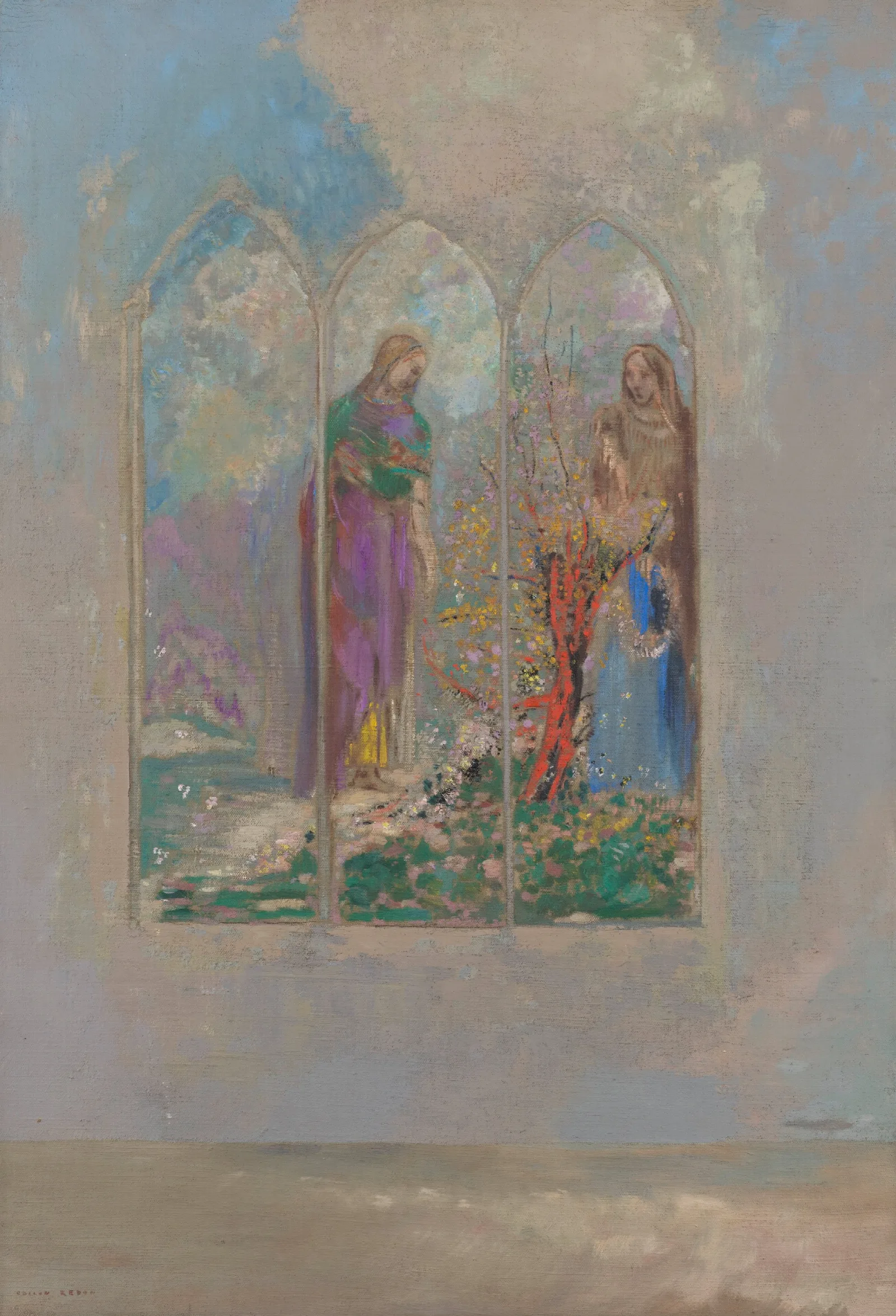 Devotion Near A Red Bush Wall Art by Odilon Redon - Canvas Print