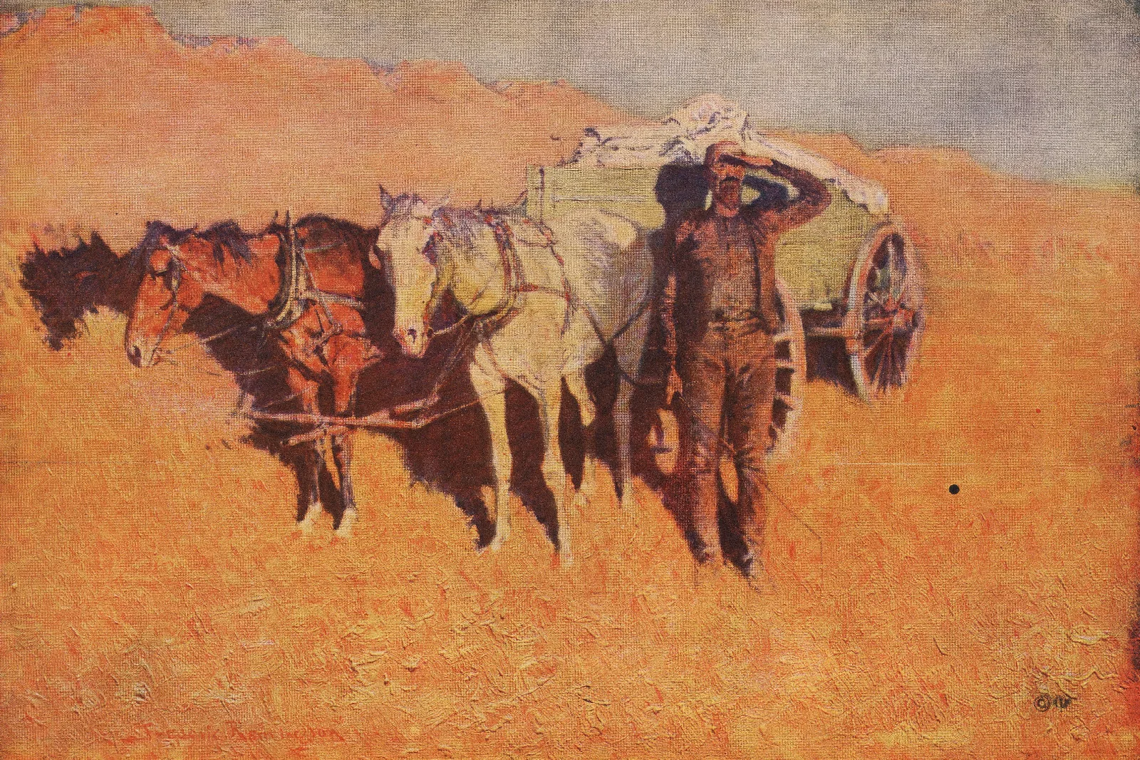 Benighted For A Dry Camp Wall Art by Frederic Remington - Canvas Print