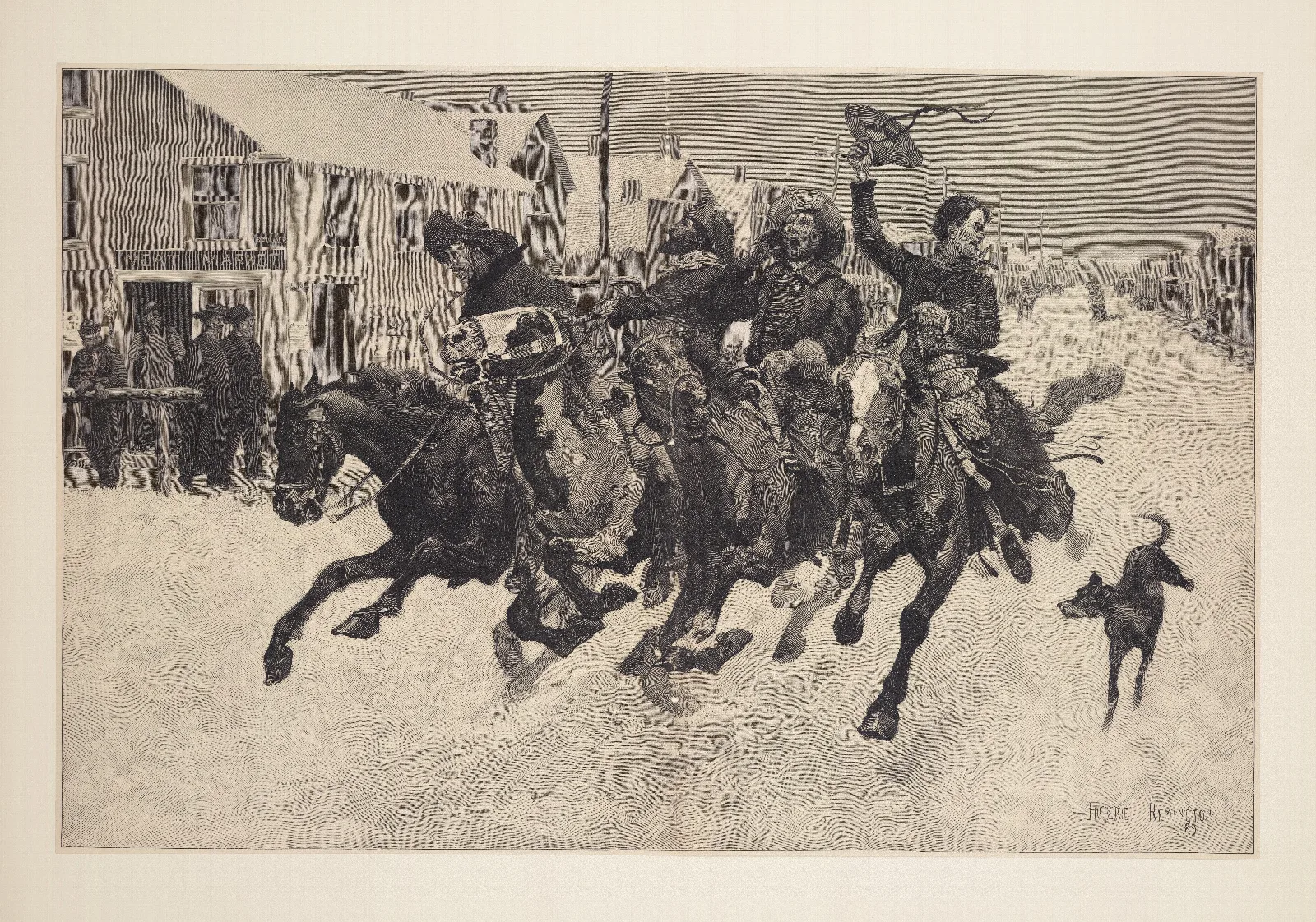 Cowboys Coming To Town For Christmas Wall Art by Frederic Remington - Canvas Print