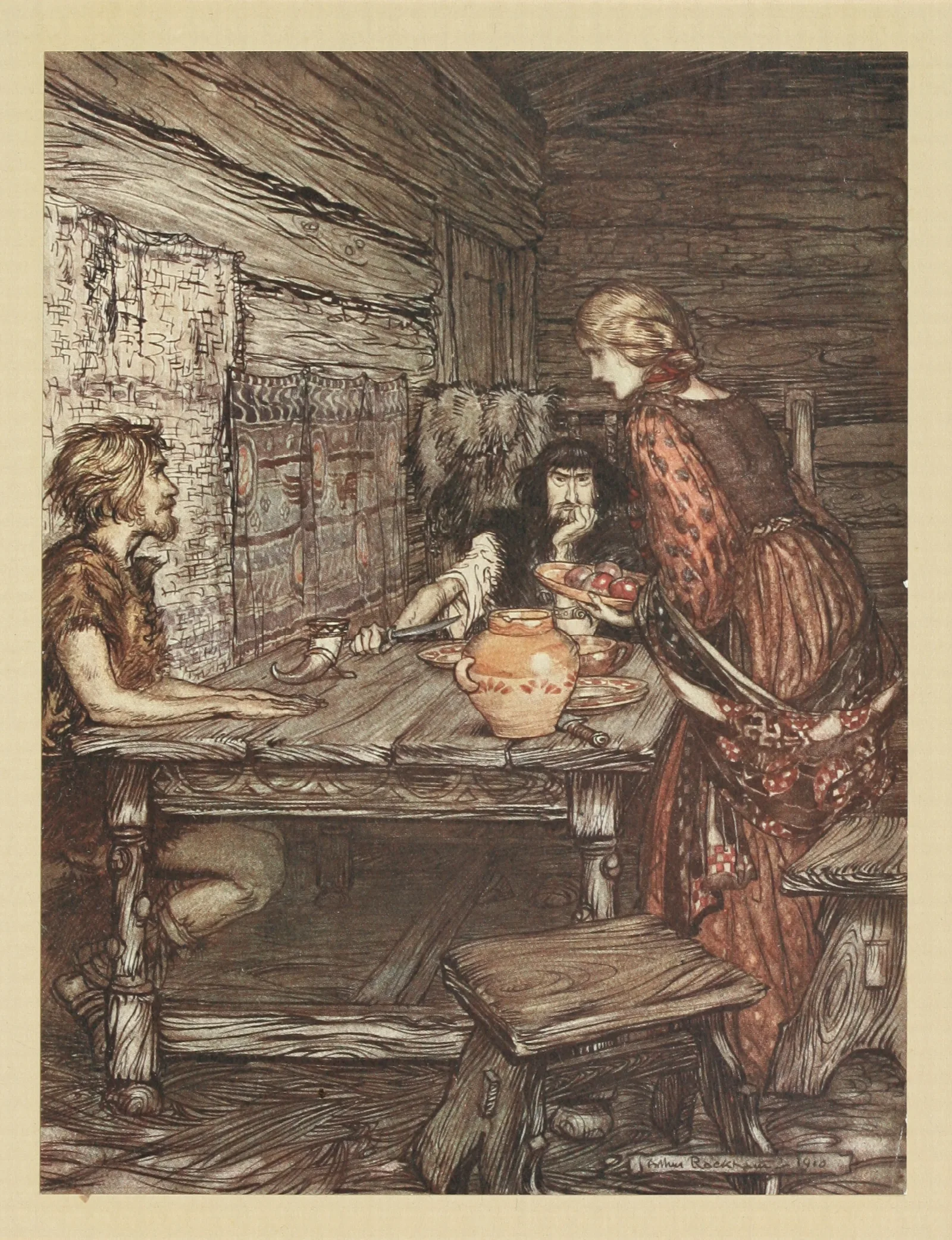 Hunding Discovers The Likeness Between Siegmund And Sieglinde Wall Art by Arthur Rackham - Canvas Print