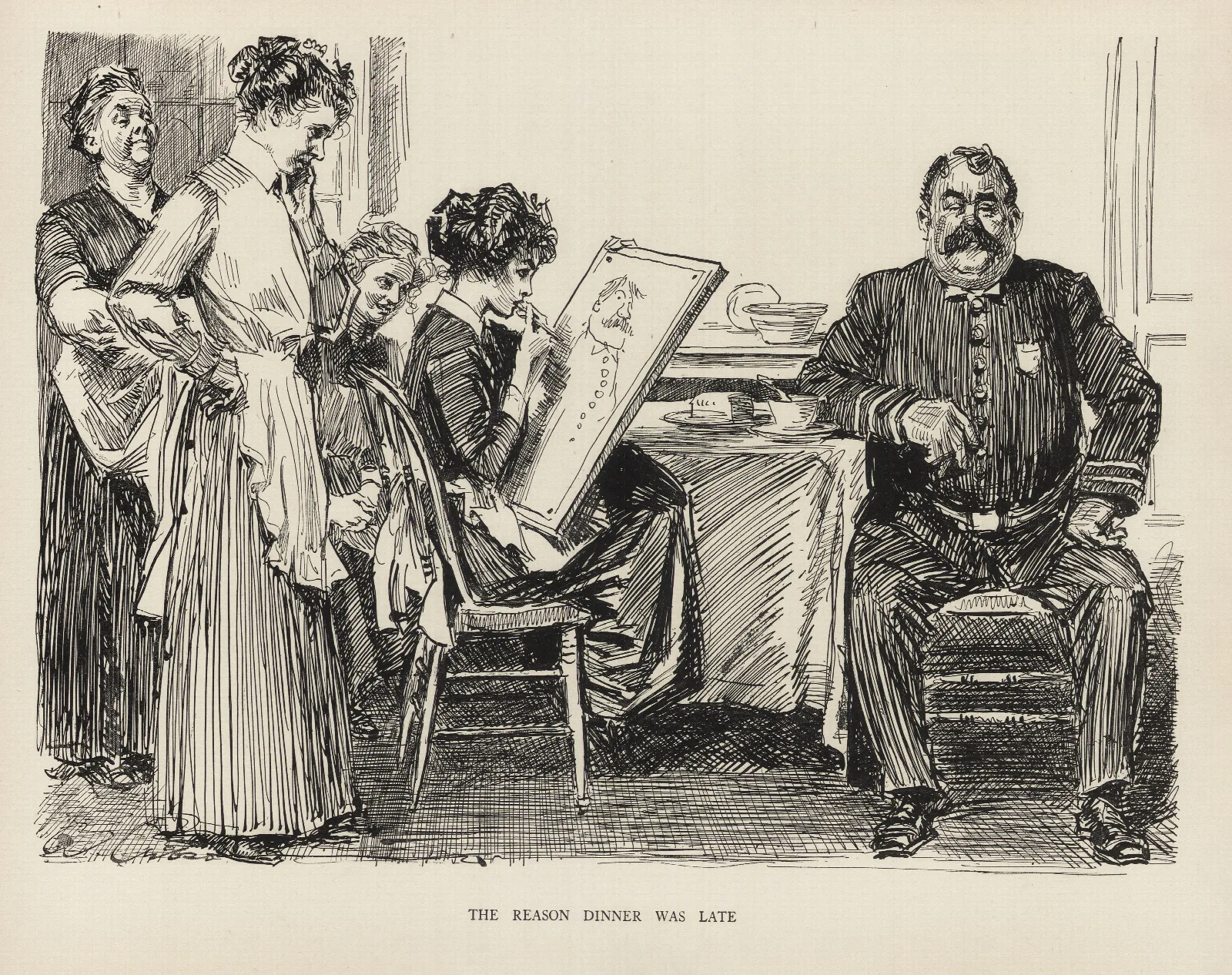 The Reason Dinner Was Late 2 Wall Art by Charles Dana Gibson - Canvas Print