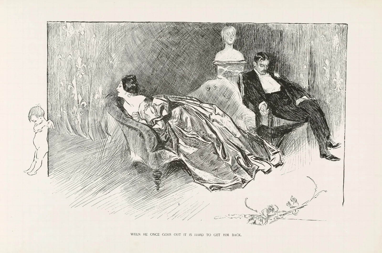 When He Once Goes Out It Is Hard To Get Him Back Wall Art by Charles Dana Gibson - Canvas Print