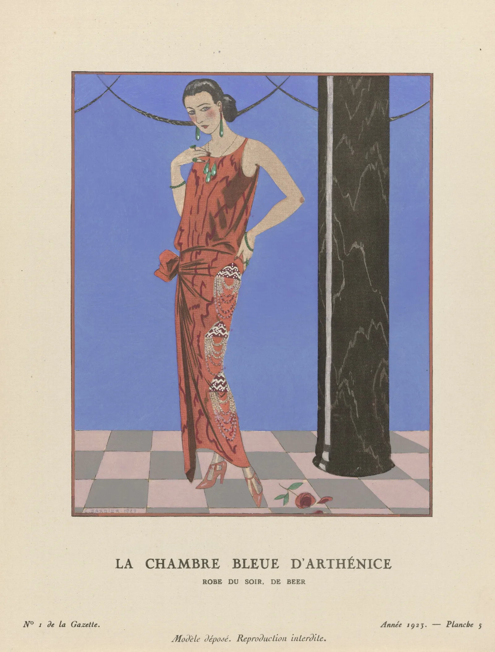 Gazette Du Bon Ton La Chambre Bleue Darthenice Robe Du Soir De Beer Wall Art by George Barbier - Canvas Print
