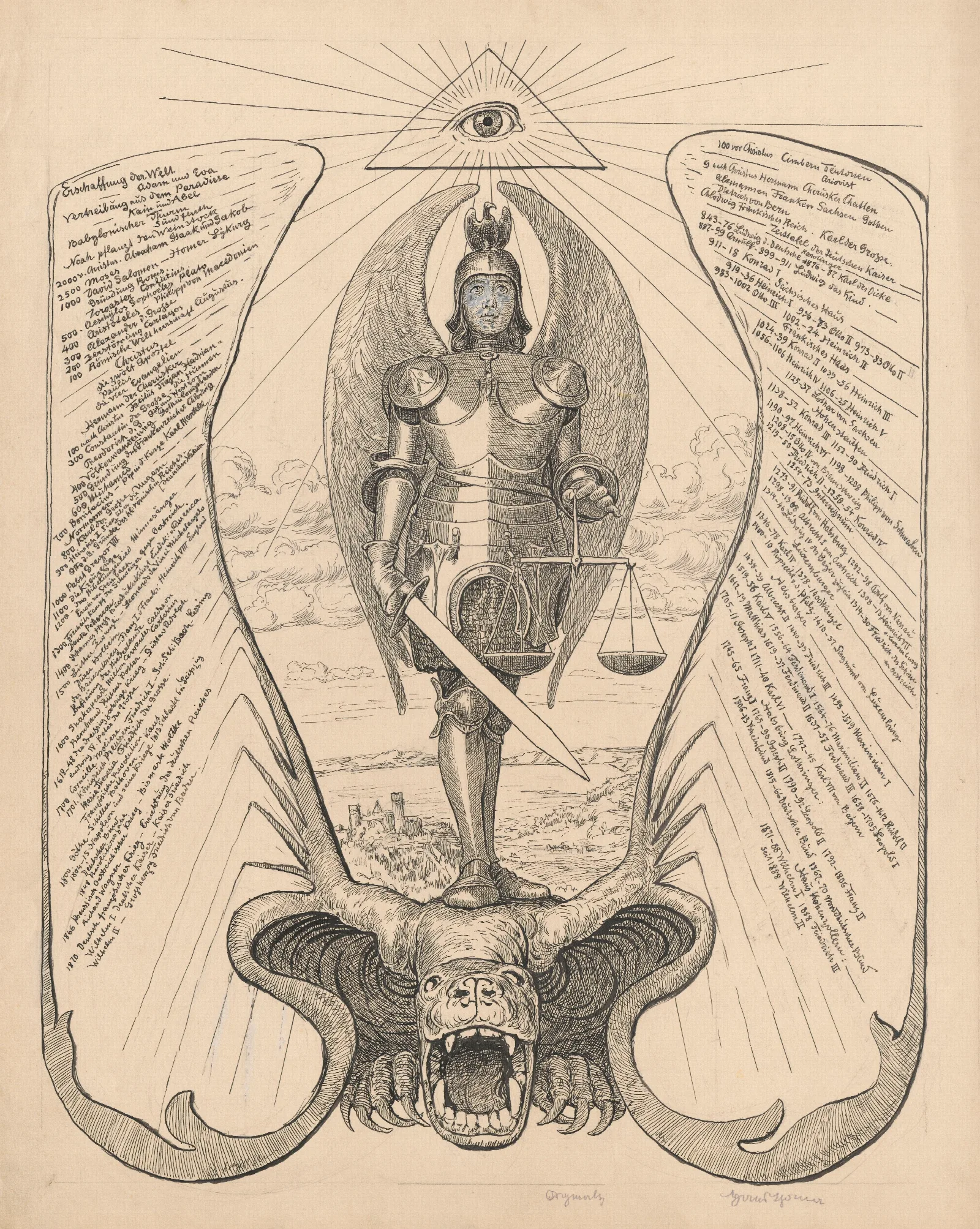 Saint Michael The Archangel Design For A Calendar Page Wall Art by Hans Thoma - Canvas Print