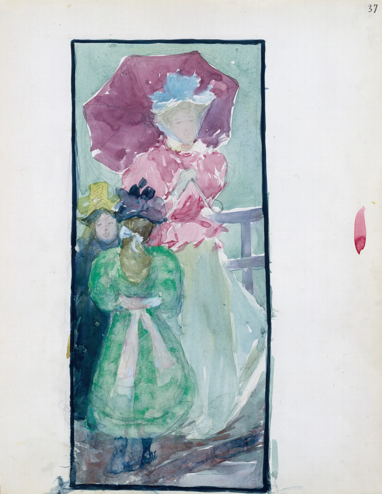 Two Young Girls And A Woman With A Parasol Wall Art by Maurice Prendergast - Canvas Print