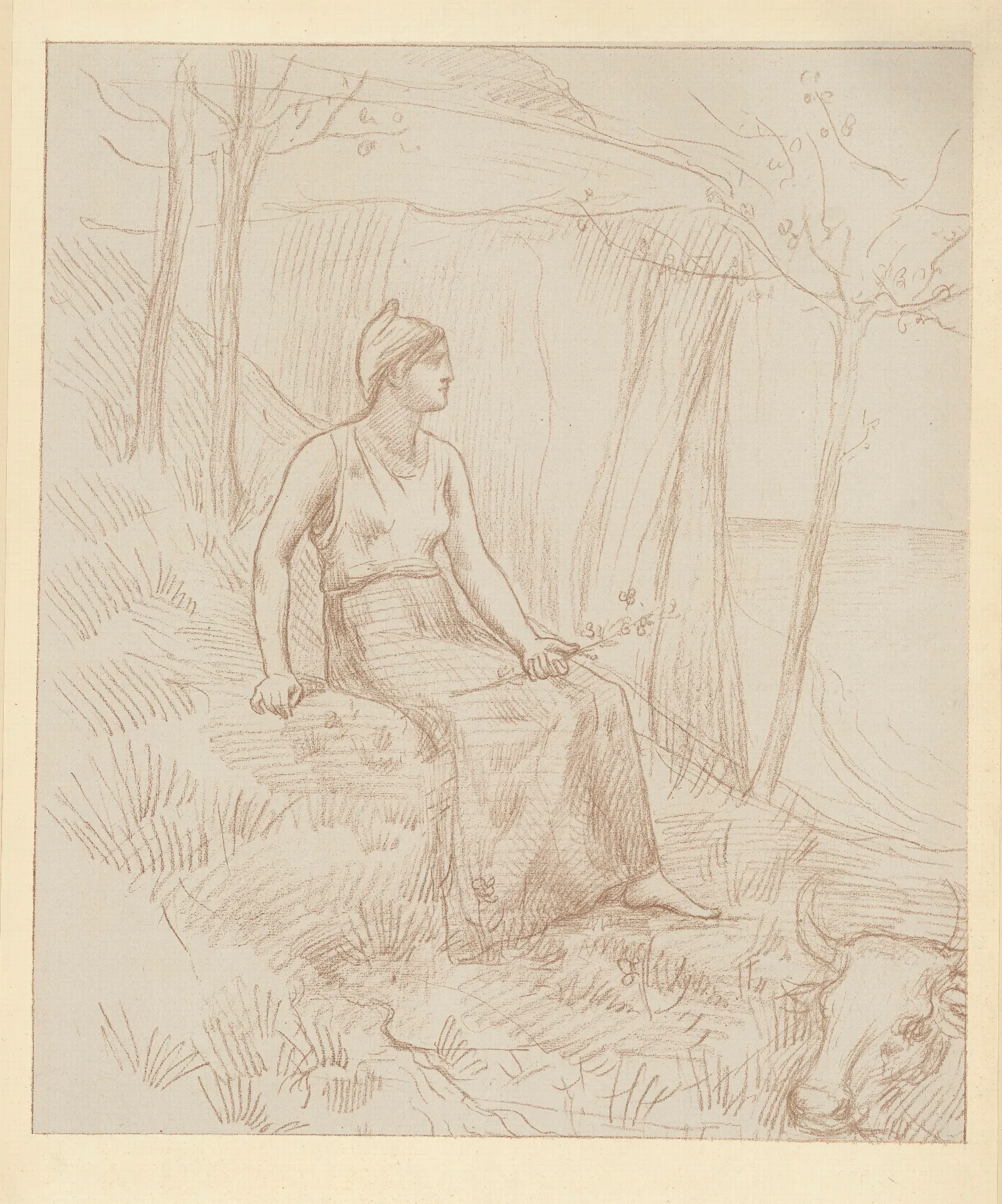 Femme Assise Dans Un Paysage 2 Wall Art by Pierre Puvis de Chavannes - Canvas Print