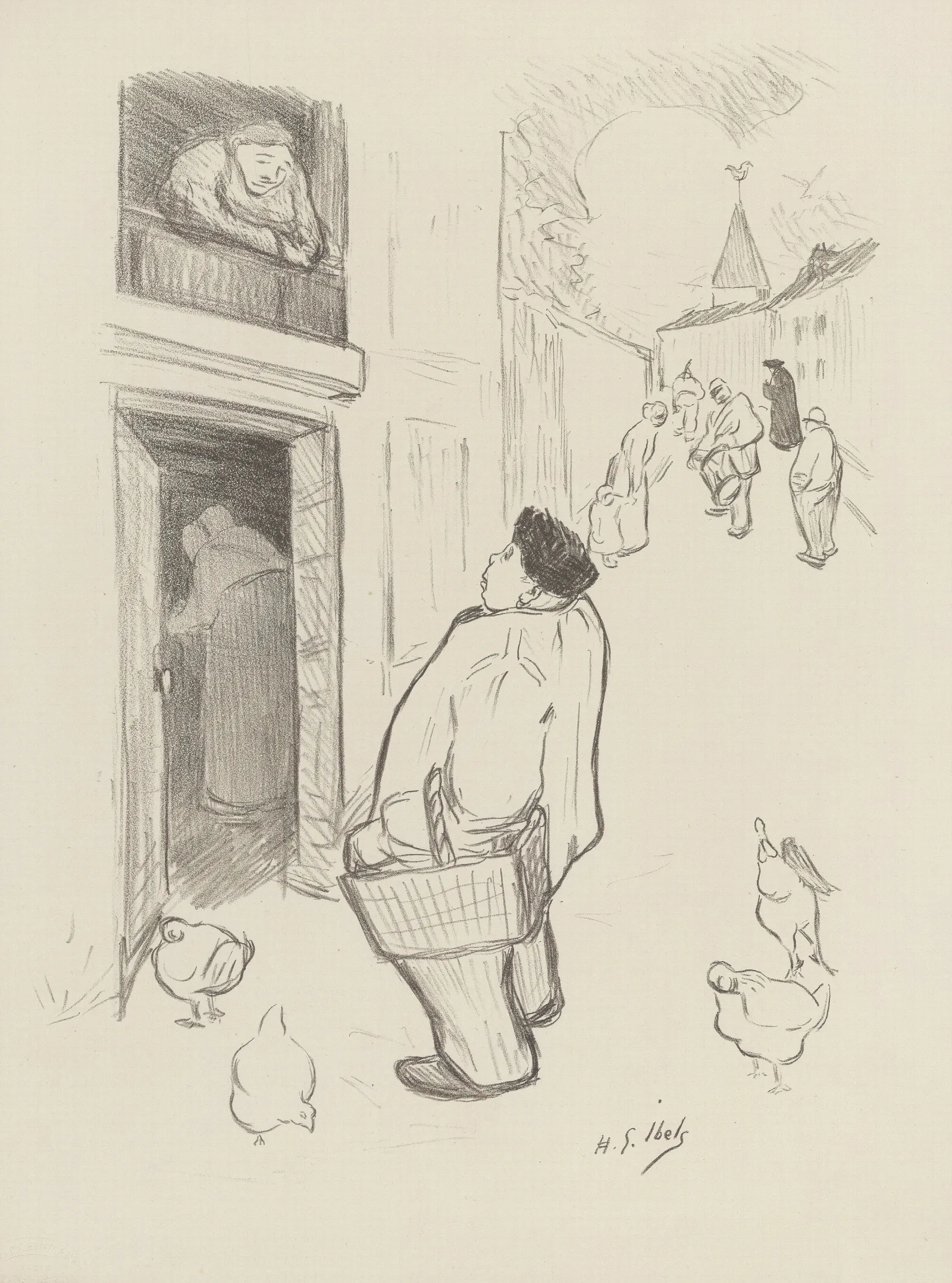 Homme Dans La Rue Parlant Avec Une Femme A Son Balcon Wall Art by Henri-Gabriel Ibels - Canvas Print