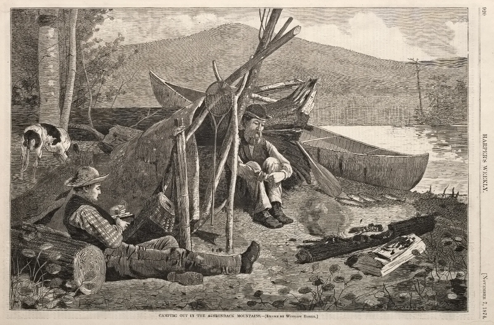 Camping Out In The Adirondack Mountains Wall Art by Winslow Homer - Canvas Print