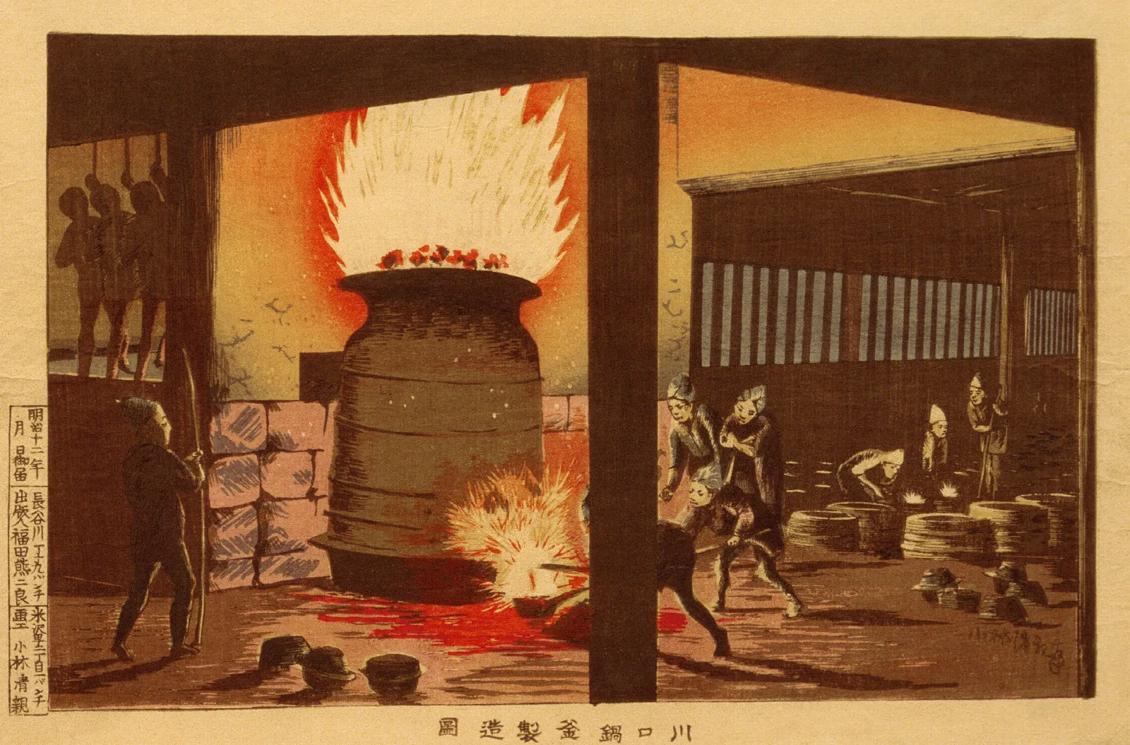 Manufacturing Pots And Kettles In Kawaguchi Wall Art by Kobayashi Kiyochika - Canvas Print